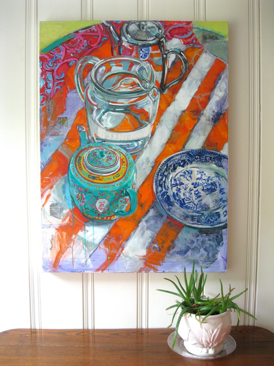 <p>Artist Comments<br />Painting glass is an ongoing passion. It feels like translating another dimension with paint. The still life objects that are part of my paintings have a history that feels very personal to me. The turquoise teapot was one of