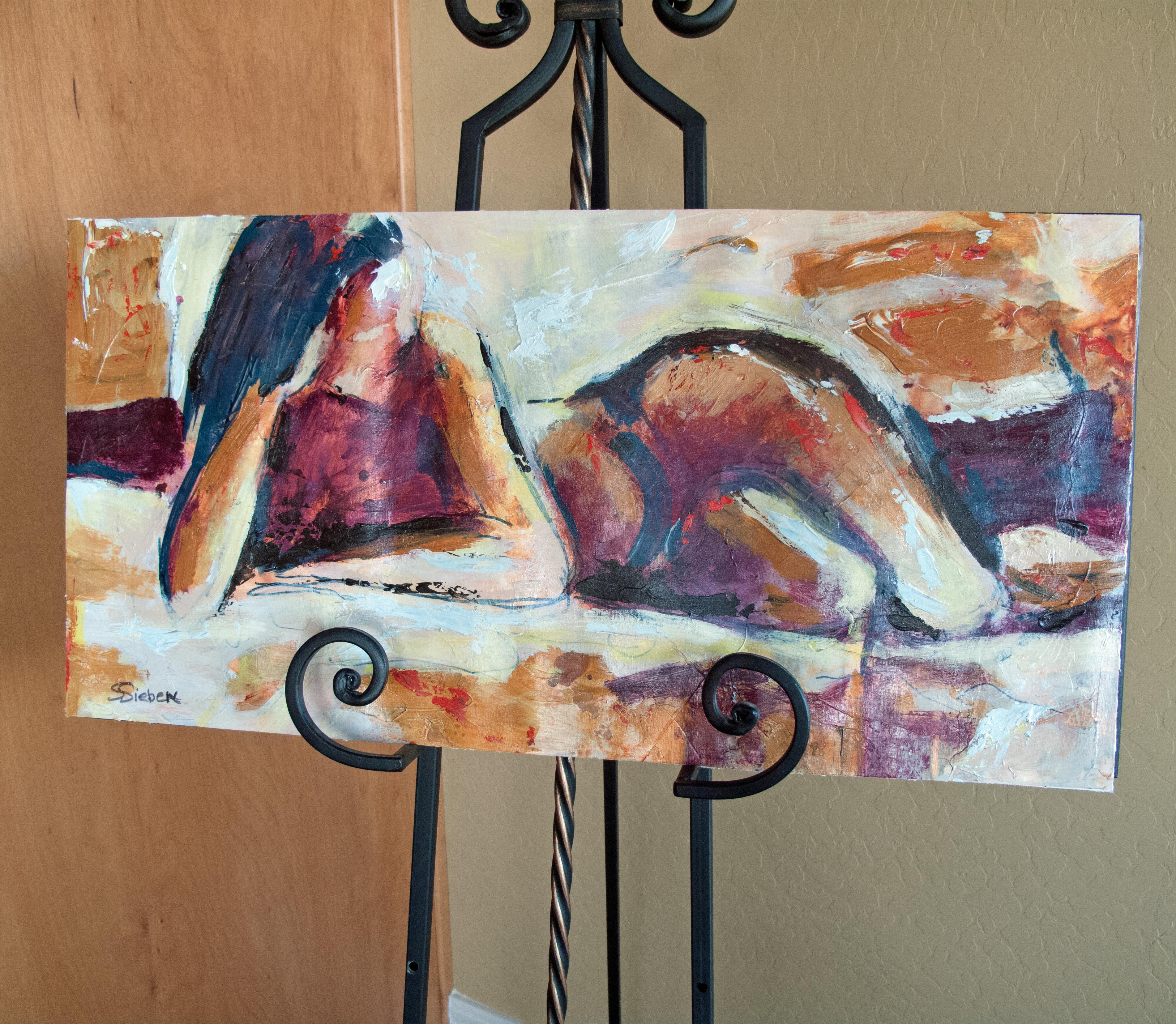 Reclining Nude - Abstract Expressionist Painting by Sharon Sieben