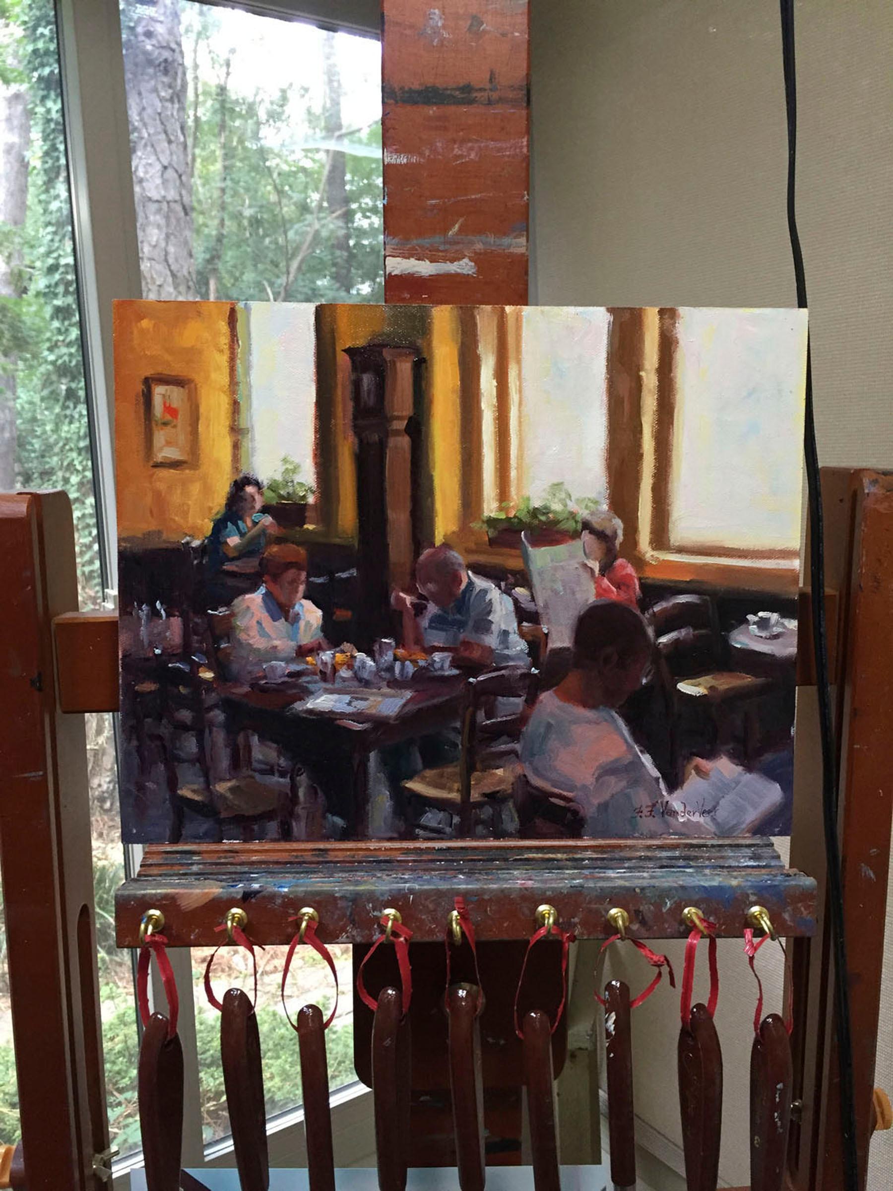 <p>Artist Comments<br> While having breakfast at a little cafe one Sunday morning, I couldn't help but notice the extraordinary lighting and the people who were seated near me. I always wonder about other people, and when I am painting them I