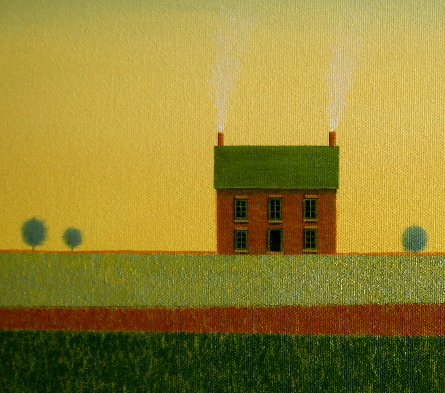 Old Farmhouse and Abstracted Fields - Painting by Sharon  France