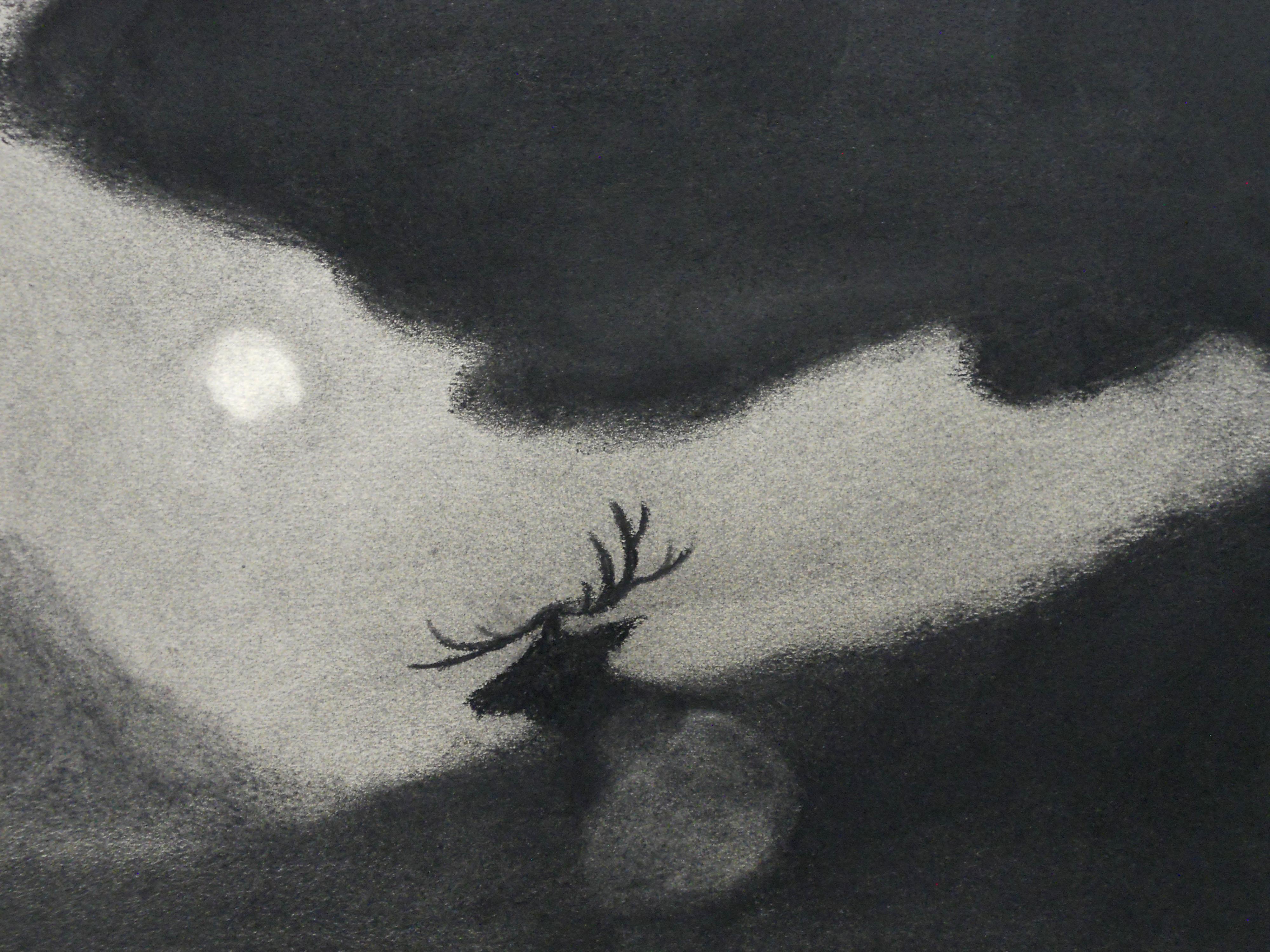 The Stag - Black Abstract Drawing by Drew McSherry