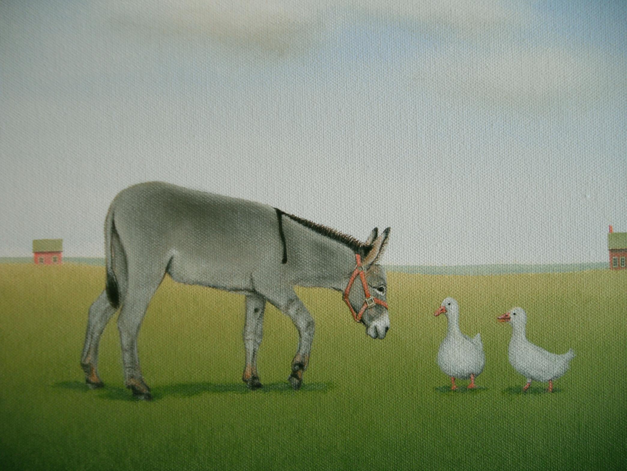 New Pals - Gray Animal Painting by Sharon  France