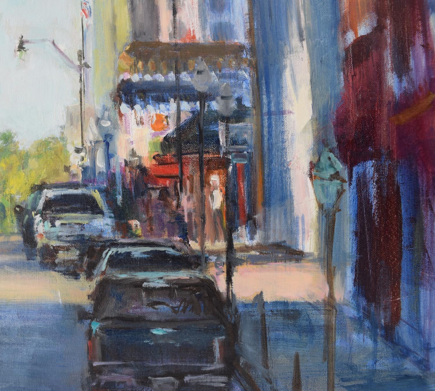 <p>Artist Comments<br />Only a few people were out and about on this cool fall evening in Dubuque, Iowa.  The light from the setting sun was sweeping down the side streets and I loved how it created patches of brilliant color on some of the