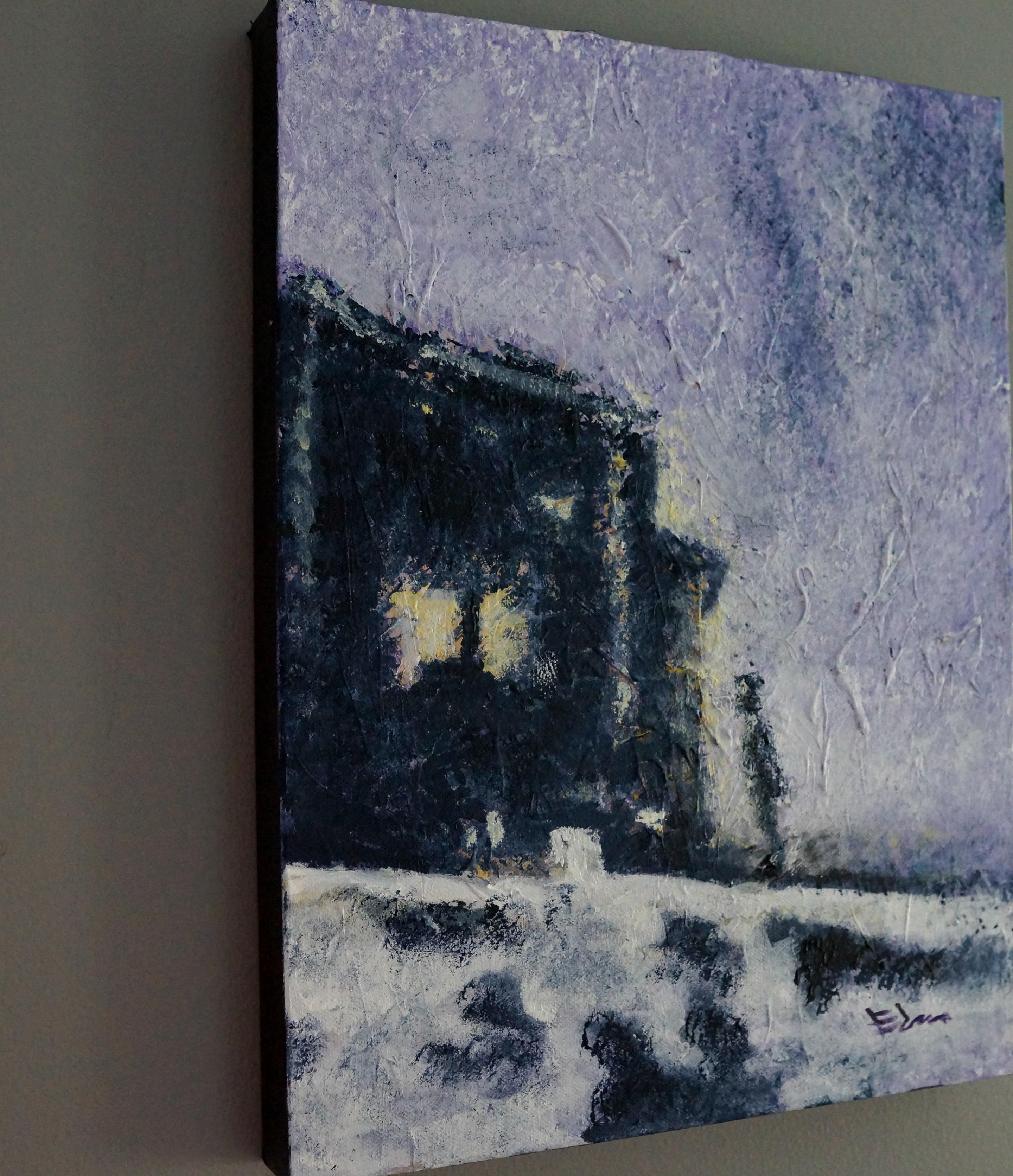 snowy night painting