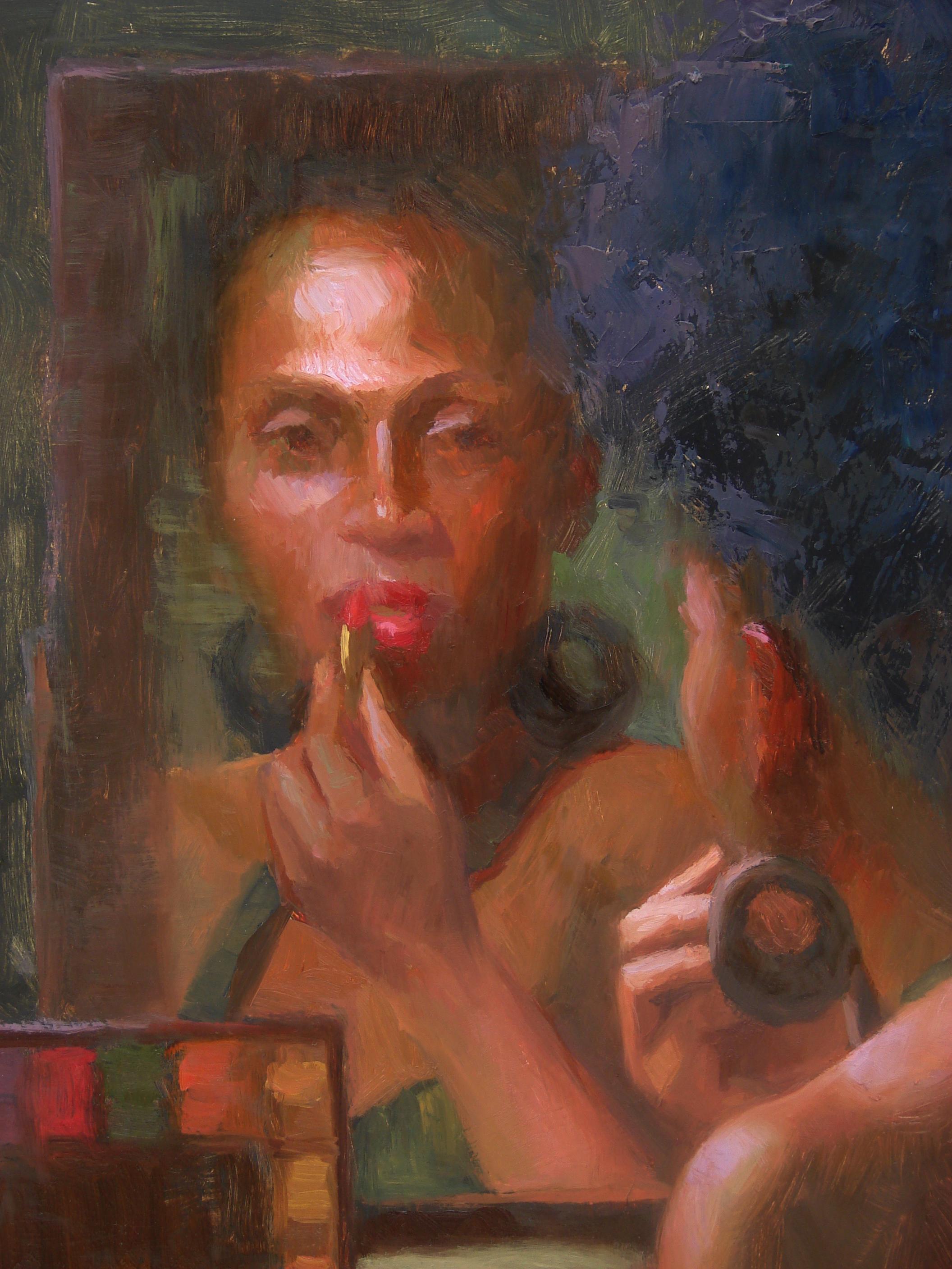 The Face in the Mirror - Black Figurative Painting by Sherri Aldawood