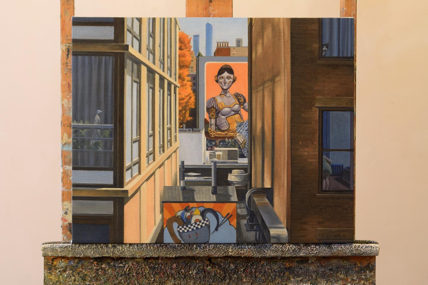 High Line-Ansicht mit Roboter Dame (Amerikanischer Realismus), Painting, von Nick Savides