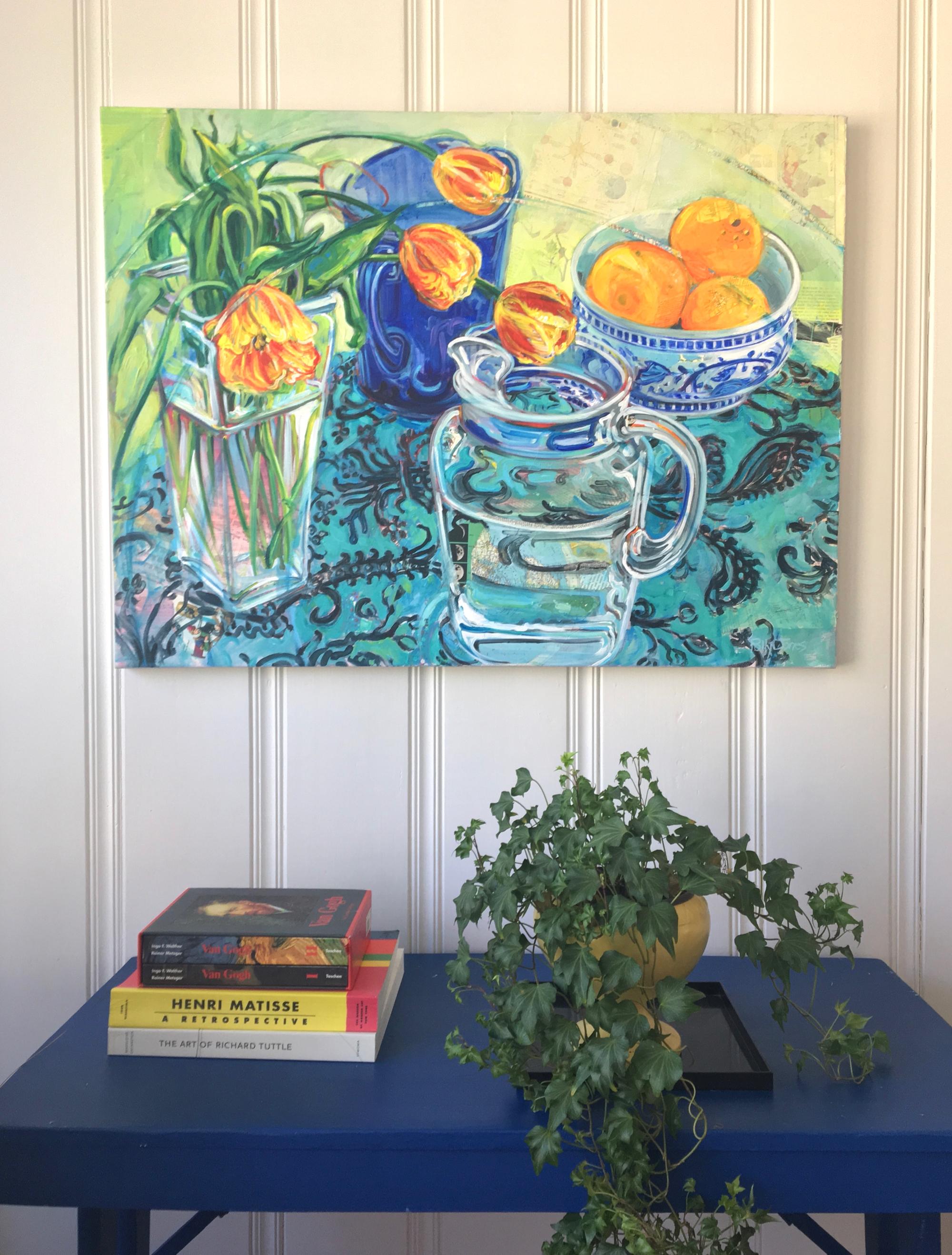 <p>Artist Comments<br />I painted this with a feeling of abundance and joy, embracing the the idea of spring with the tulips. Collage elements are embedded in the paint and are references to different levels of earth and heaven. This includes birds,