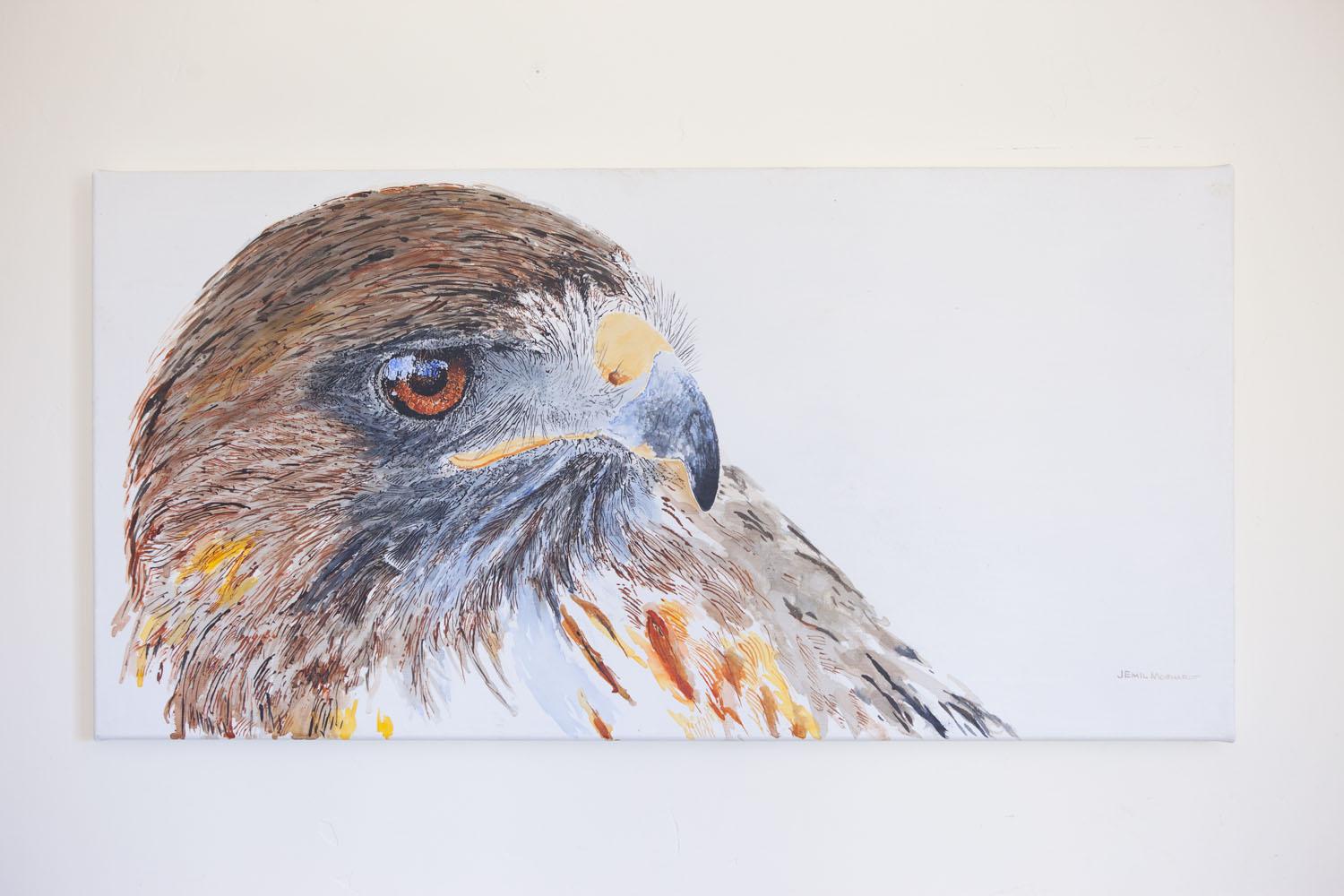 Ivan the Red-Tailed Hawk Cogitating - Painting by Emil Morhardt