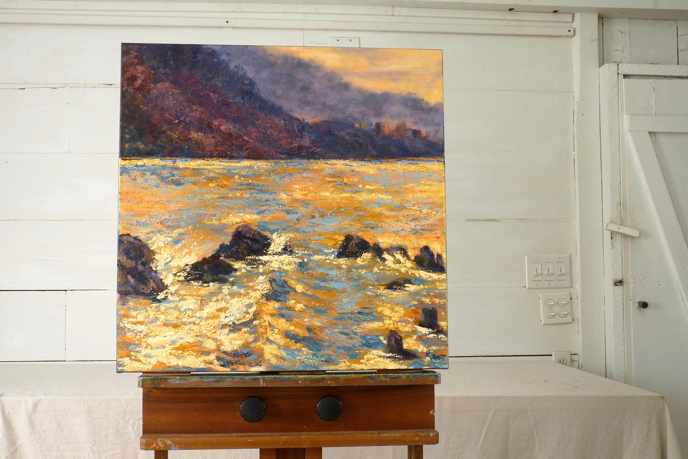 <p>Artist Comments<br /> In Sunrise at Malibu, I wanted to capture the rich plum silhouettes of the Santa Monica mountains just after dawn. On clear days after the sun rises, the caps of the ocean waves glow with warm colors.   The painting has