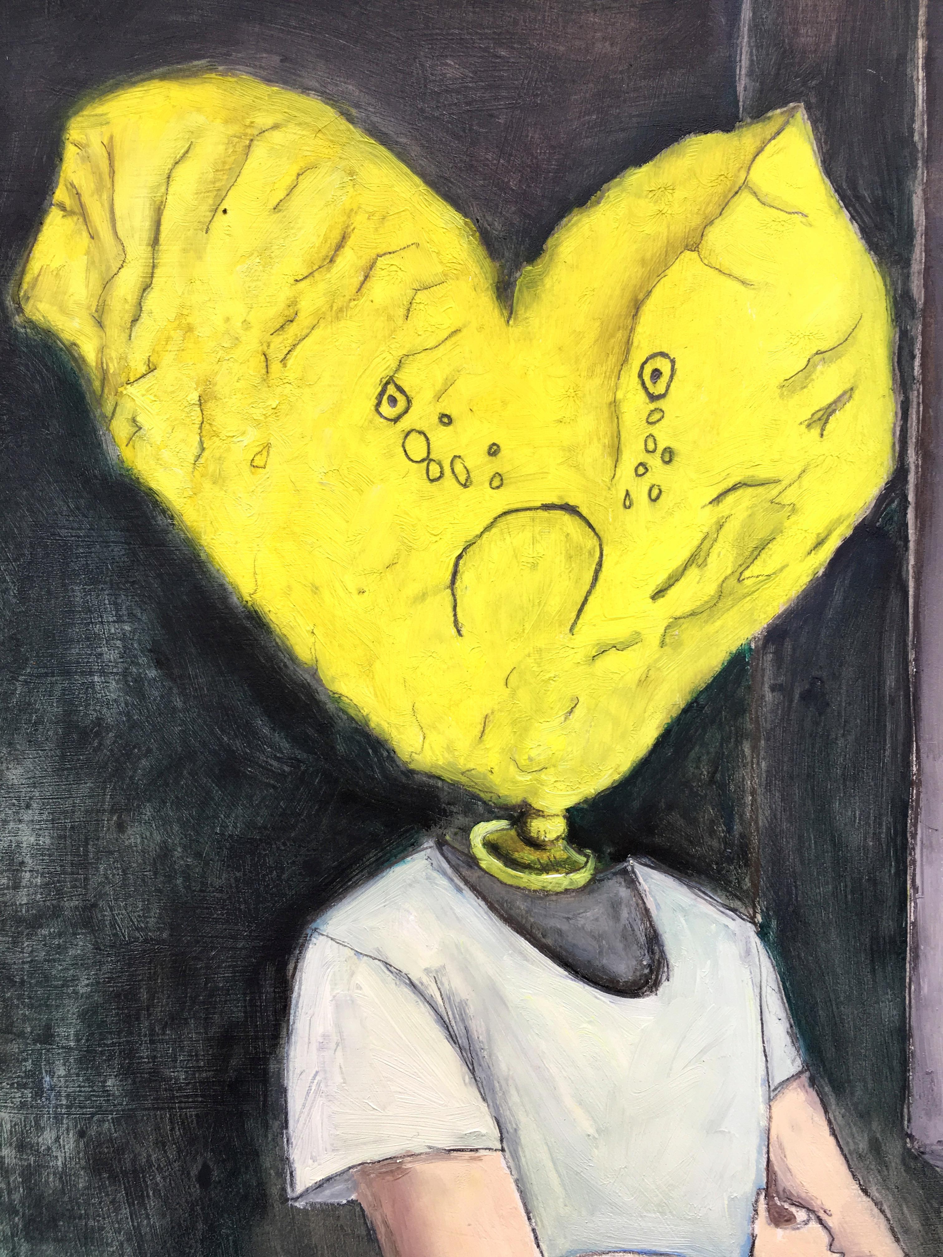 Grumpy Heart Boy (Schwarz), Figurative Painting, von Kat Silver