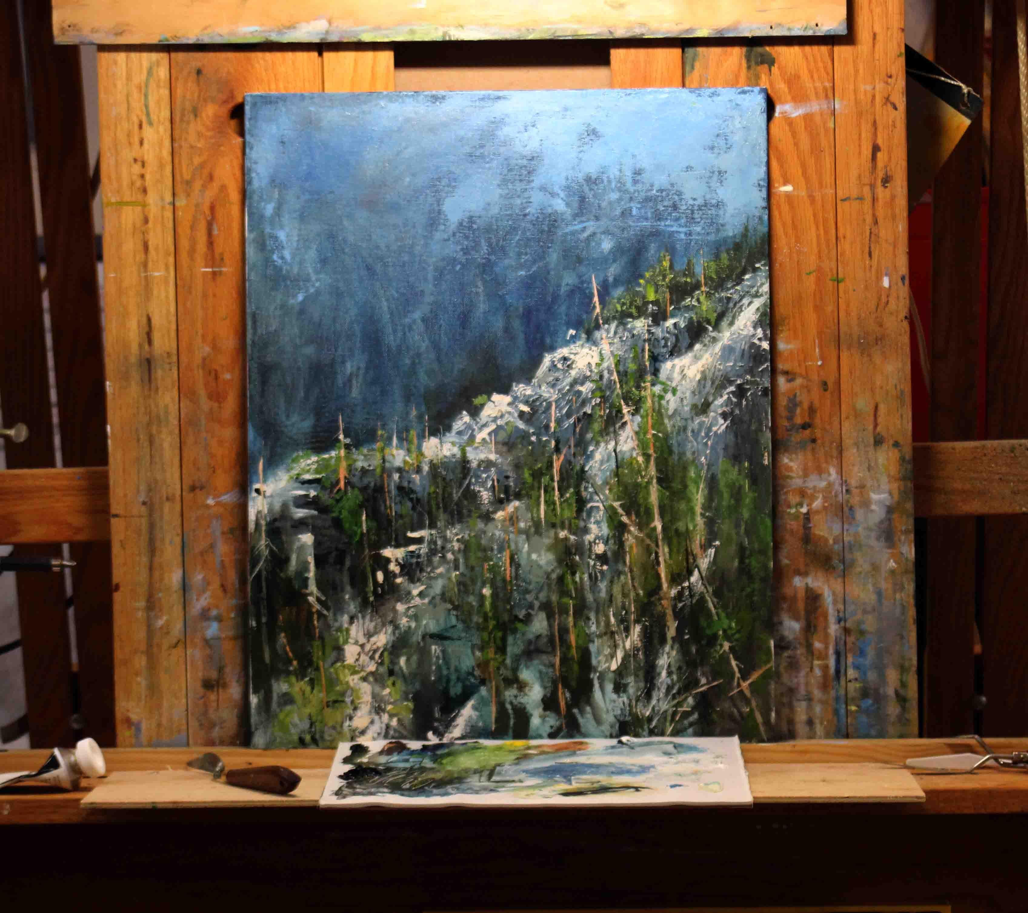 <p>Artist Comments<br>This was painted entirely with palette knife.  The Black Canyon is one of those favorite places for me to paint.  It is rugged, severe, and wonderful.  The walls are so sheer that there are places in the canyon where light only