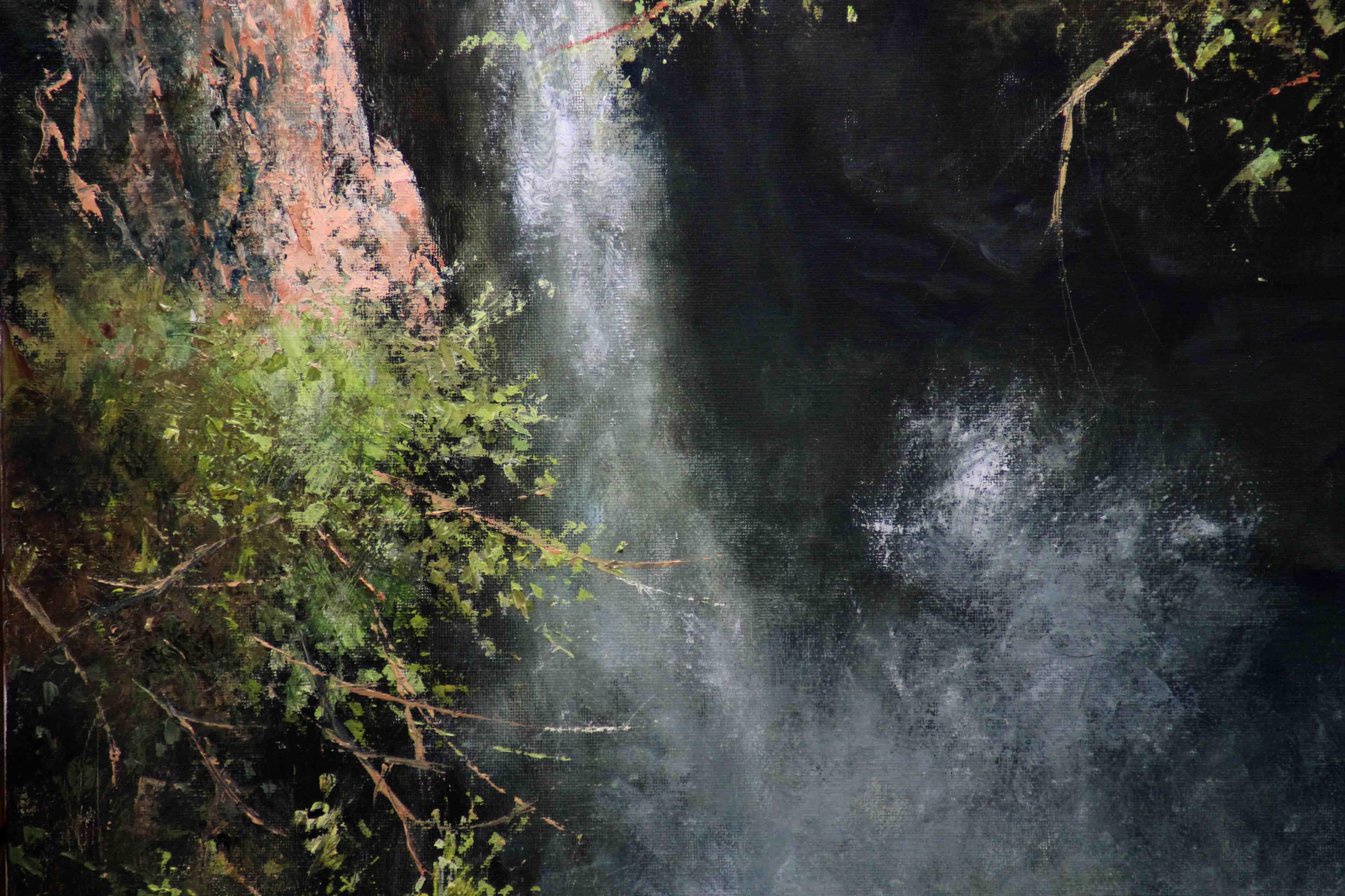 versteckte Wasserfälle (Schwarz), Landscape Painting, von Kent Sullivan