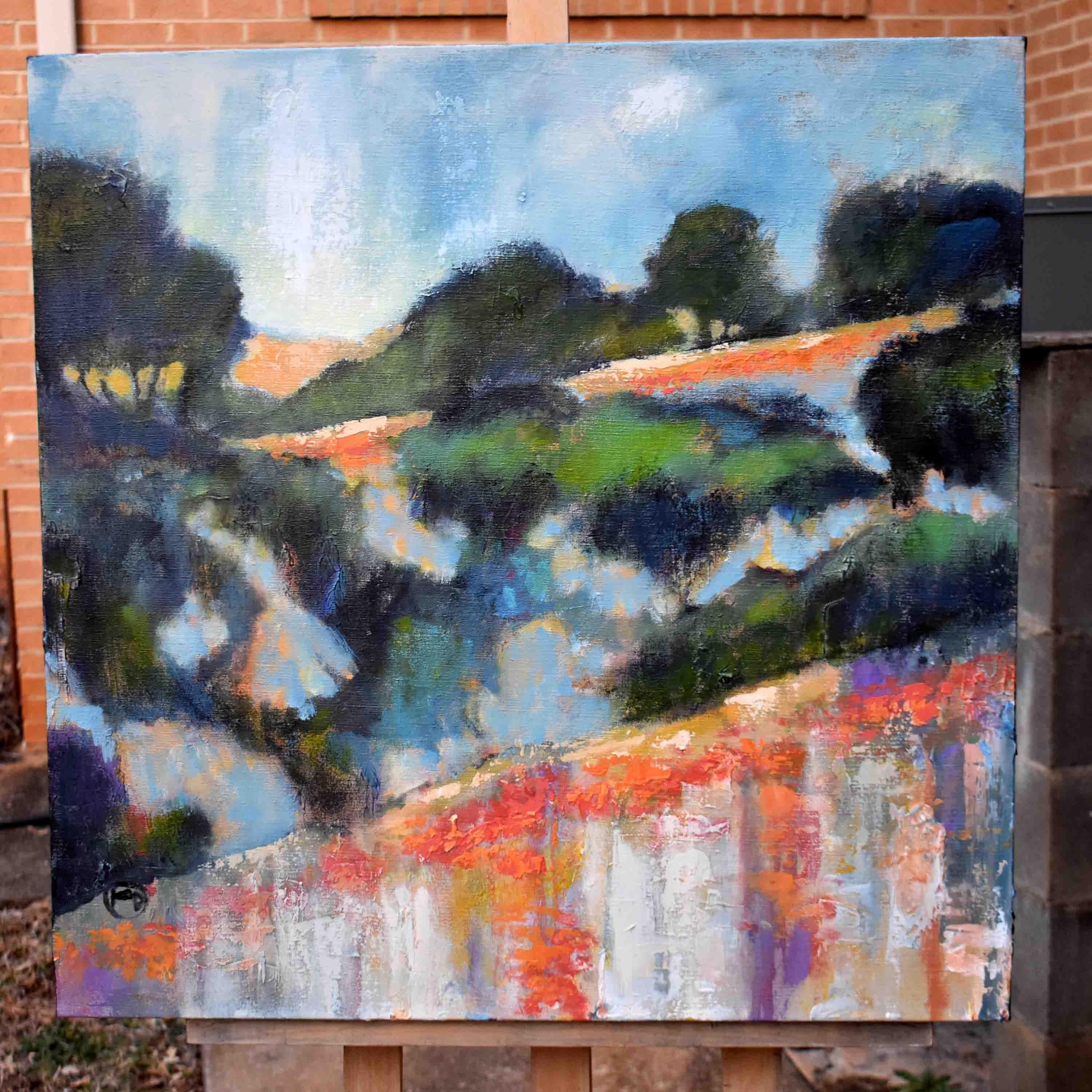 Hilltop Poppies - Abstract Impressionist Painting by Kip Decker