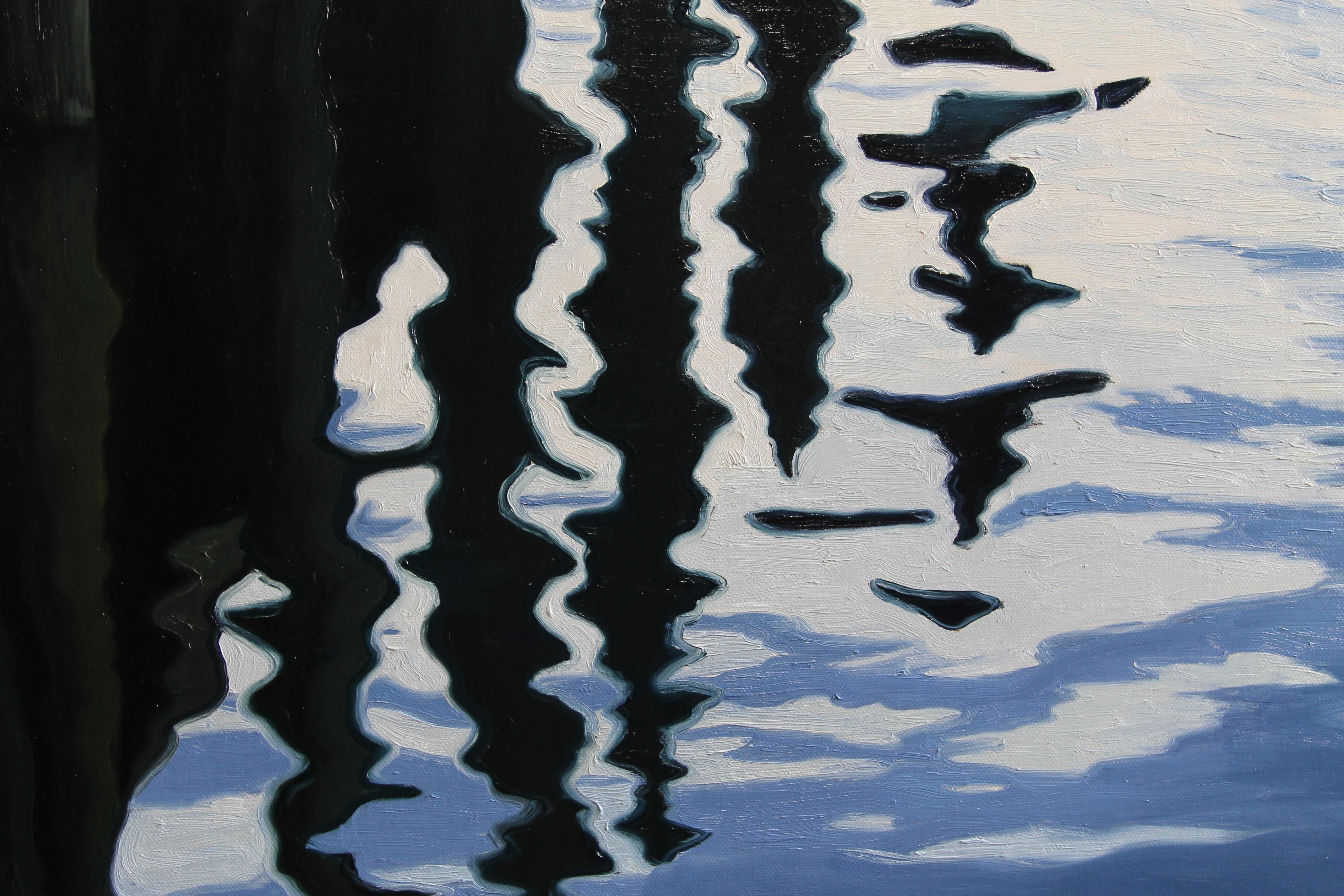 Tramonto sul molo - Landscape Painting Nero di Andres Lopez