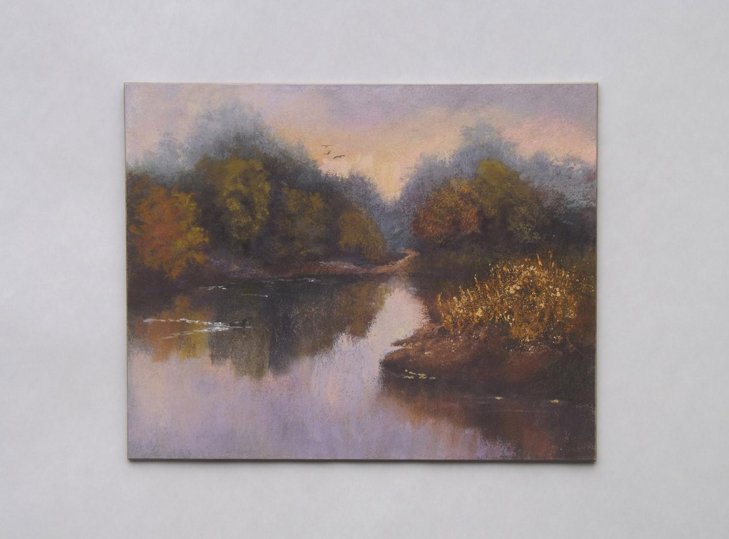 <p>Artist Comments<br />This is my interpretation of a section of the American River near my home. I tried to convey the feeling of peace that I get when walking in this area with the ducks and birds for company. I added the path for a little sense