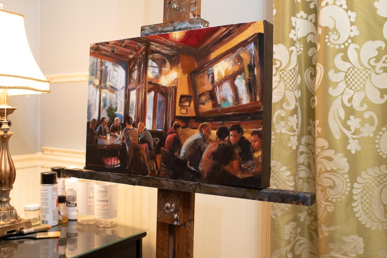 <p>Artist Comments<br>The bar is lively on trivia night. People ponder the correct answers while they enjoy their pints. The 1 1/2 edges are painted a raw umber color. The painting comes ready to hang.</p><p>About the Artist<br>Although Jonelle