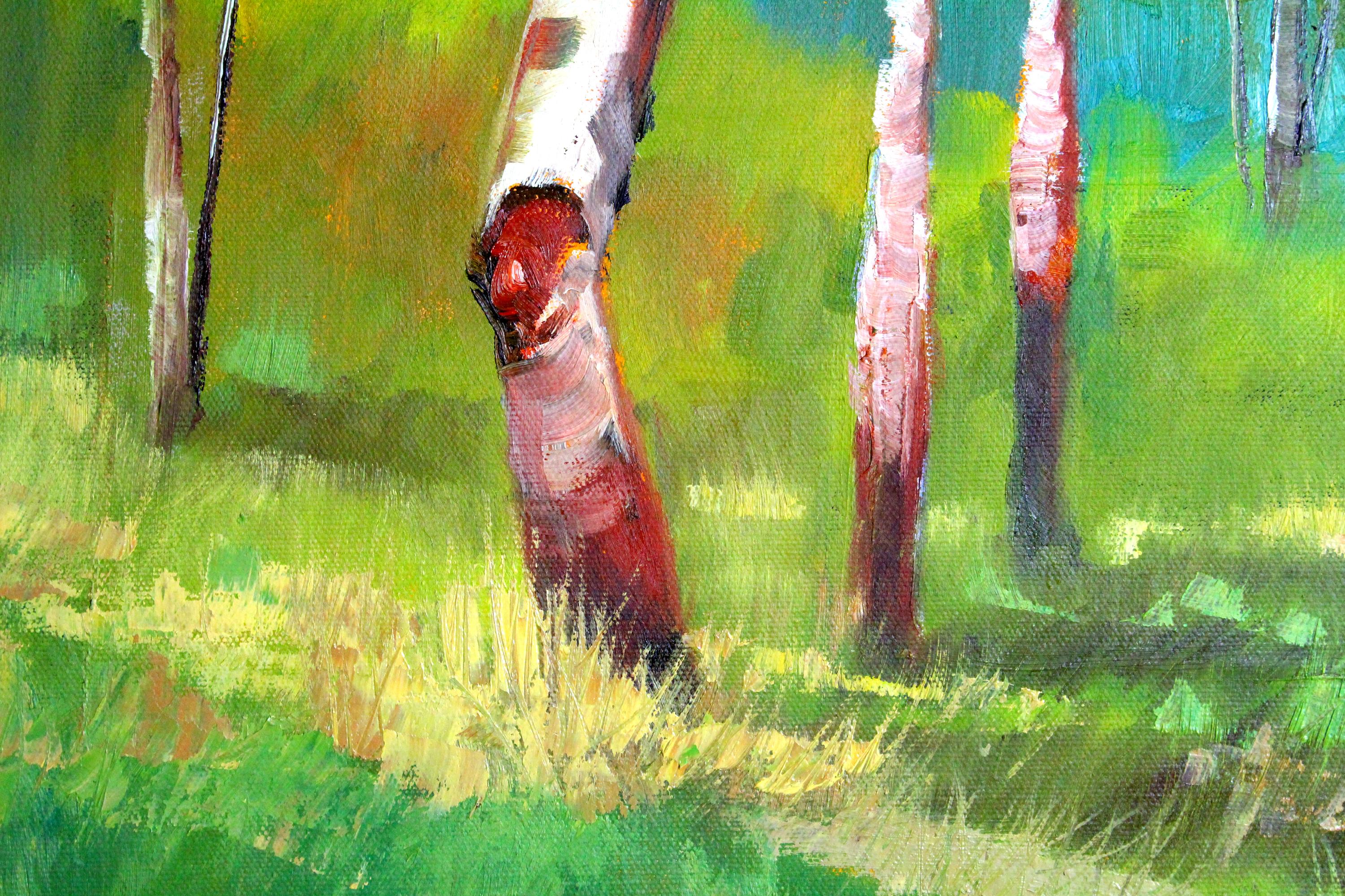 <p>Artist Comments<br />Birch trees in a summer forest were the inspiration for this landscape painting. The colors are bright and the season is relaxed.</p><p>About the Artist<br />Nancy Merkle's process begins with a glimpse of color, a flicker of