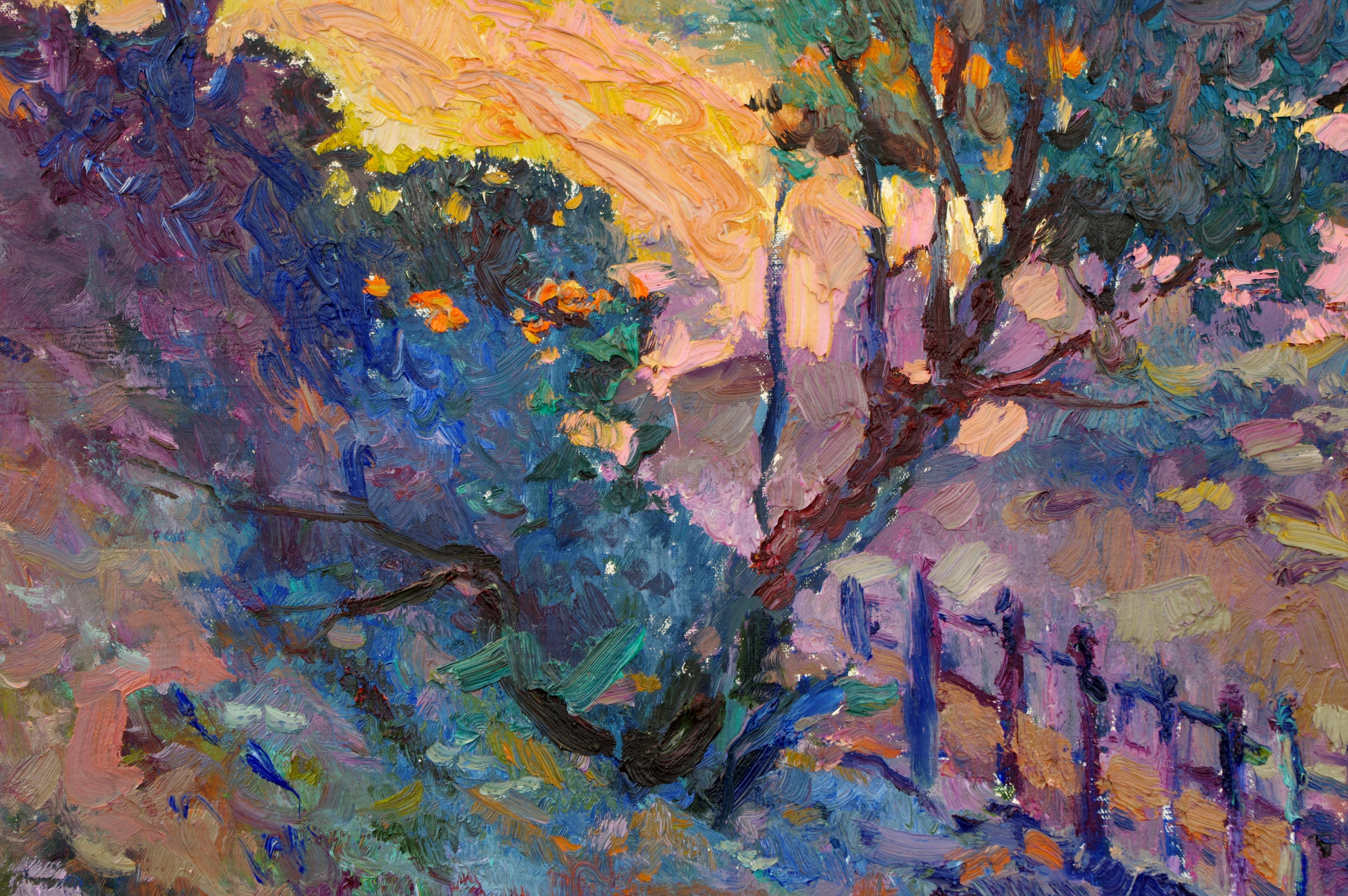Before Dusk, Last Rays of Sun - Gray Landscape Painting by Suren Nersisyan
