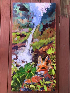 Peinture à l'huile - chutes du Costa Rica avec renard