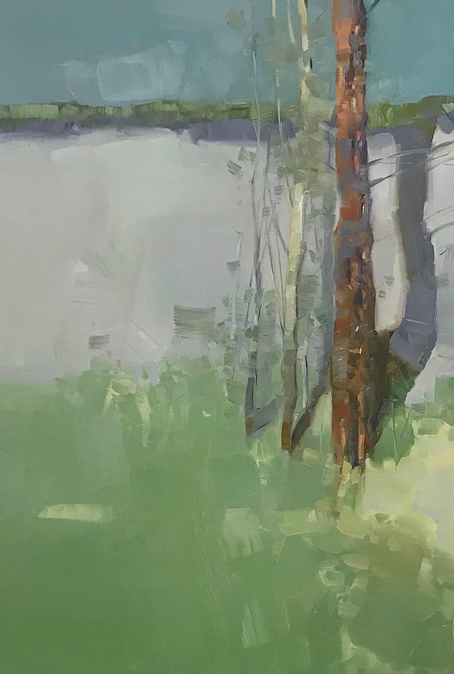 Viridian Trees, Oil Painting - Gray Landscape Painting by Vahe Yeremyan