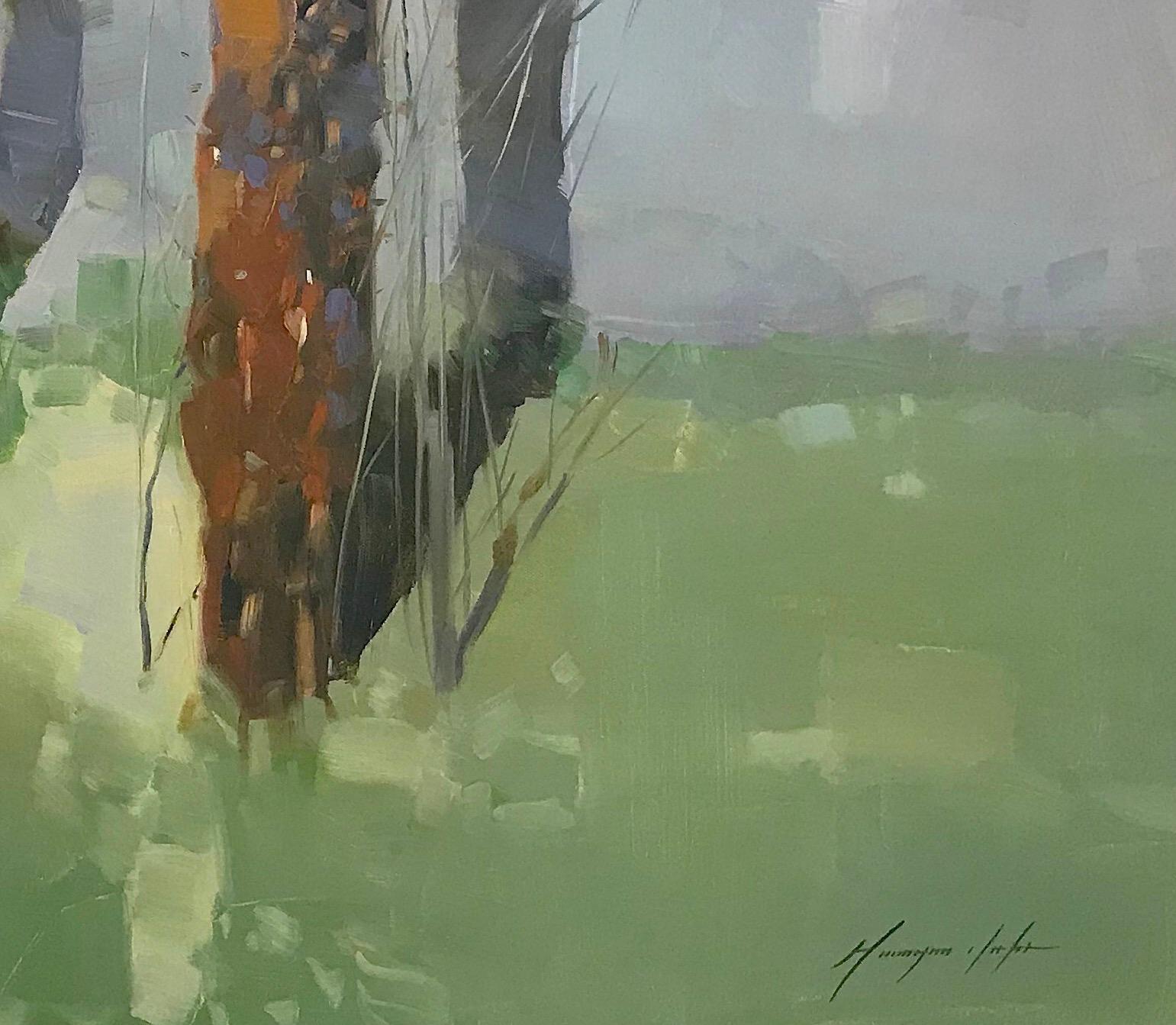 Viridianische Bäume, Ölgemälde (Abstrakter Impressionismus), Painting, von Vahe Yeremyan