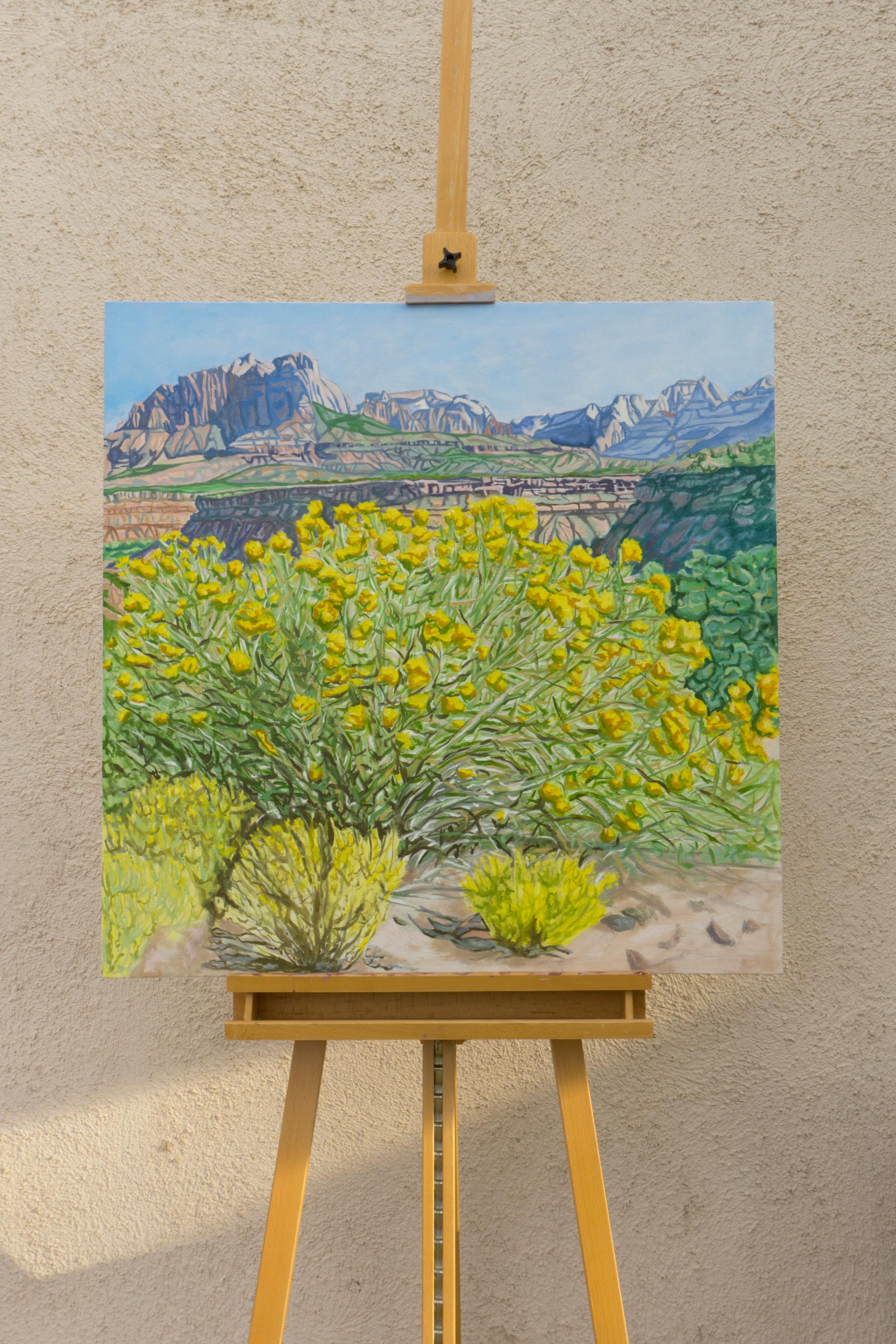 Zion View, Oil Painting - Brown Landscape Painting by Crystal DiPietro