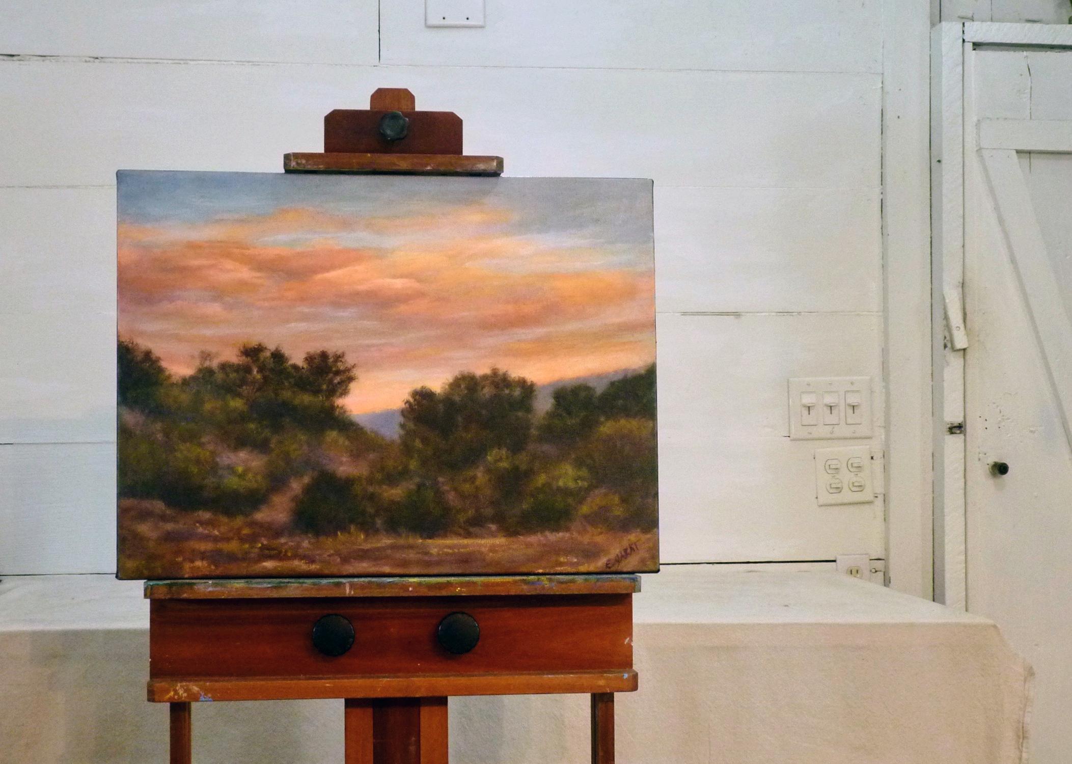 Warm Dusk No. 2, Oil Painting - Brown Landscape Painting by Elizabeth Garat