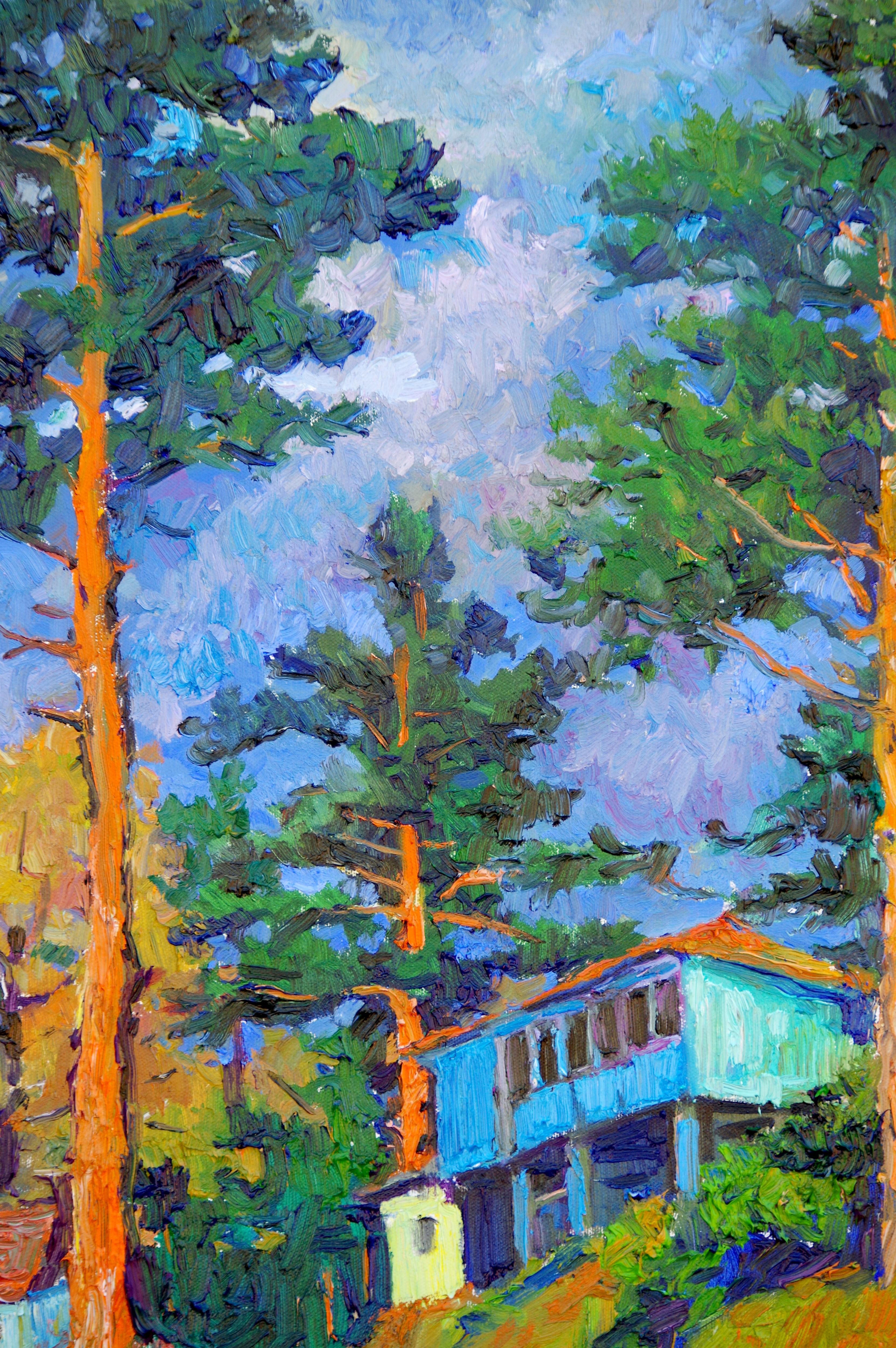 painting of pine trees
