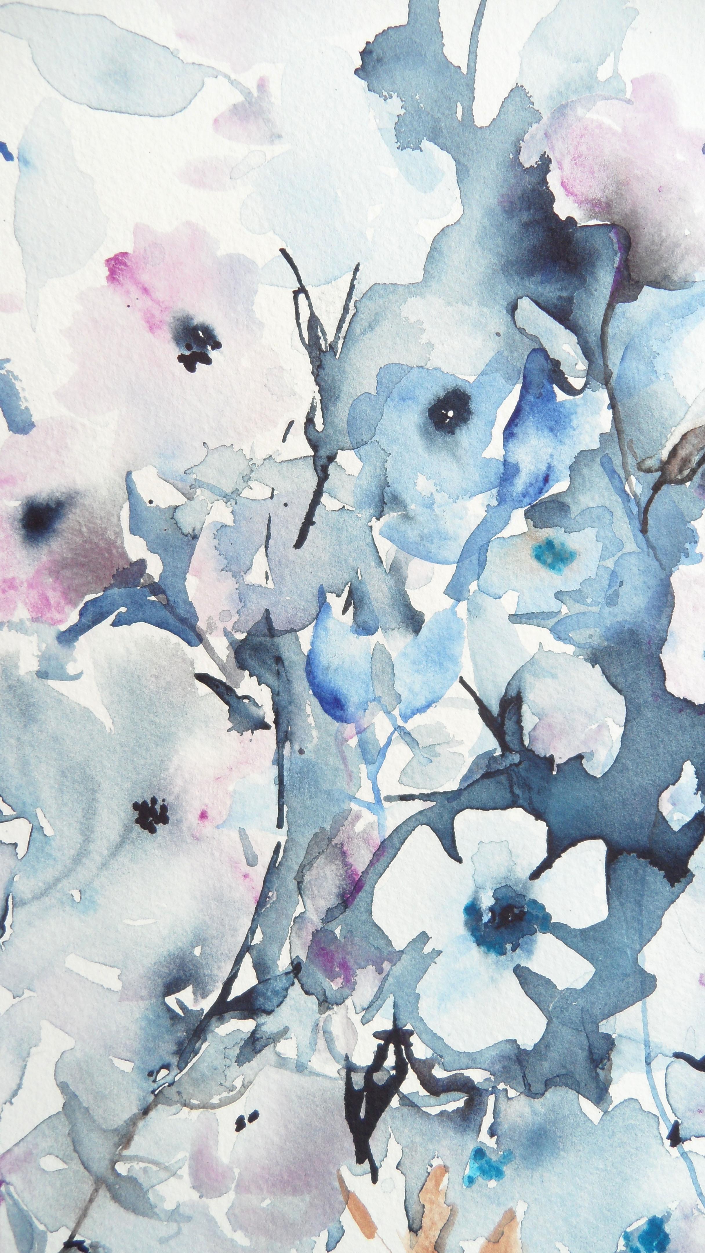 Peinture originale - Blooms d'hiver - Gris Still-Life par Karin Johannesson