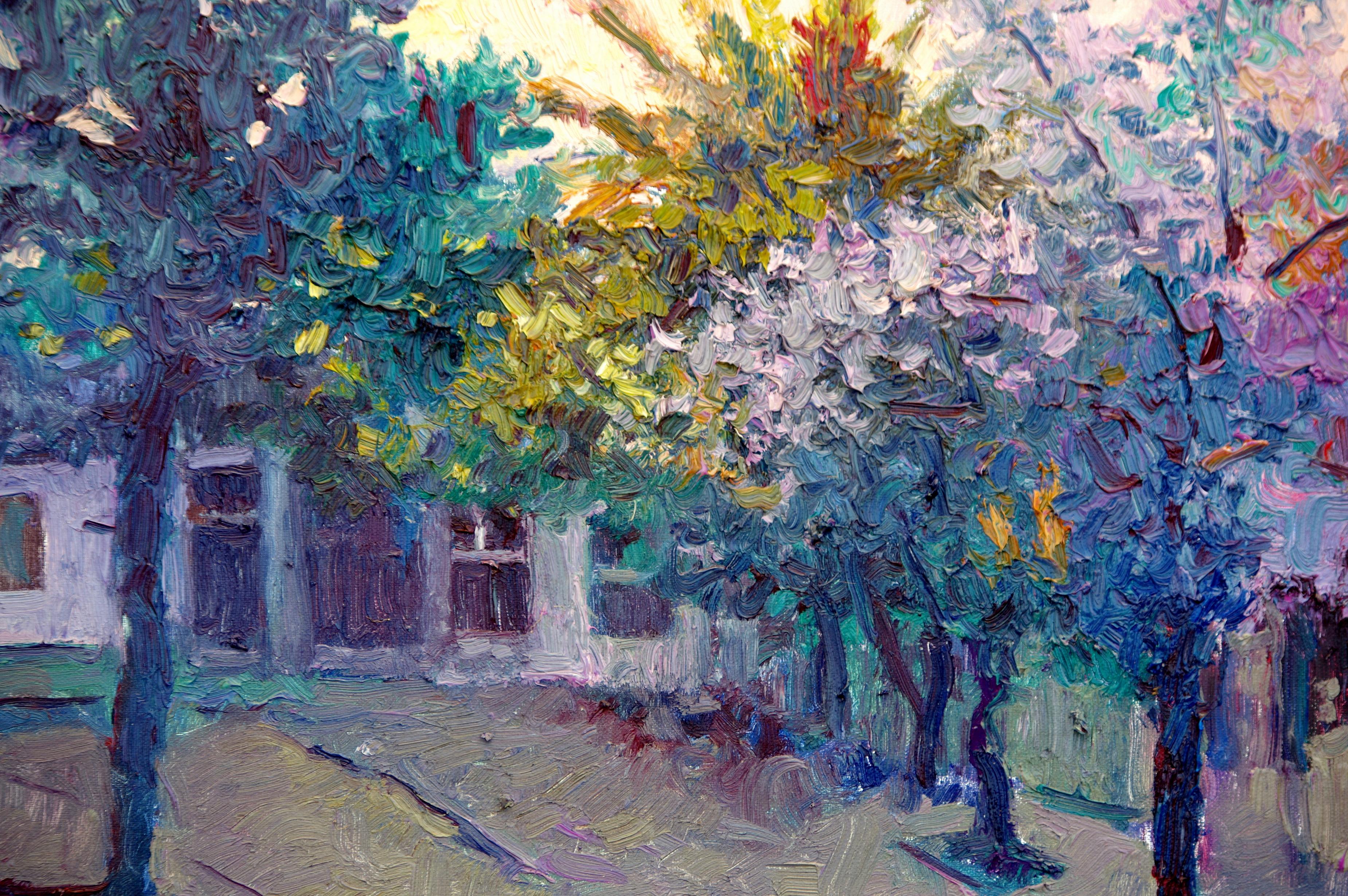 Atardecer púrpura en California, Pintura al óleo en venta 1