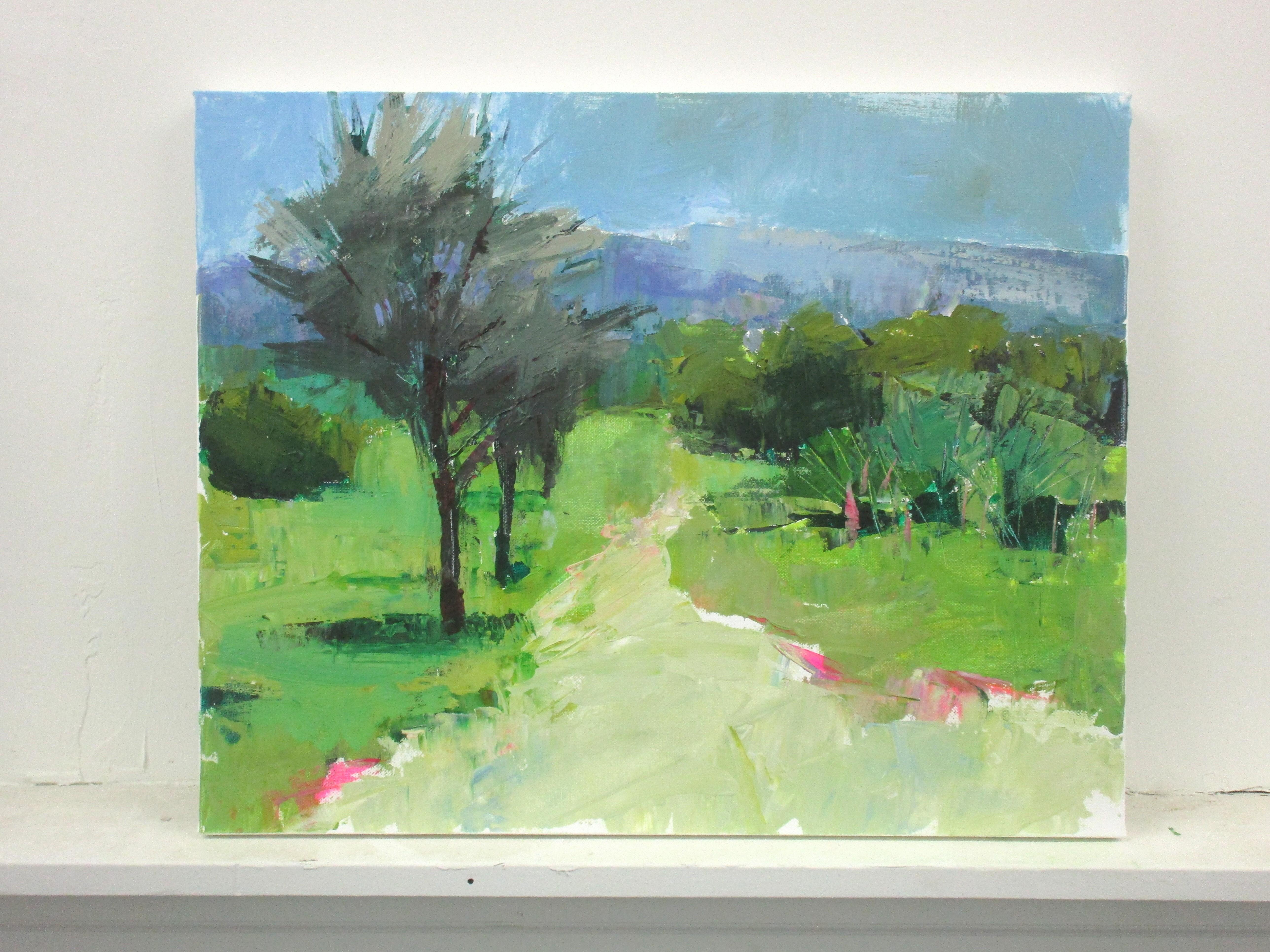 <p>Artist Comments<br />Off the main road near Les Baux, in Provence, France. Bright summer scene. Lively tree forms give way to hazy purple mountains in the distance.</p><br /><p>About the Artist<br />Janet Dyer doesn’t like to spend too much time