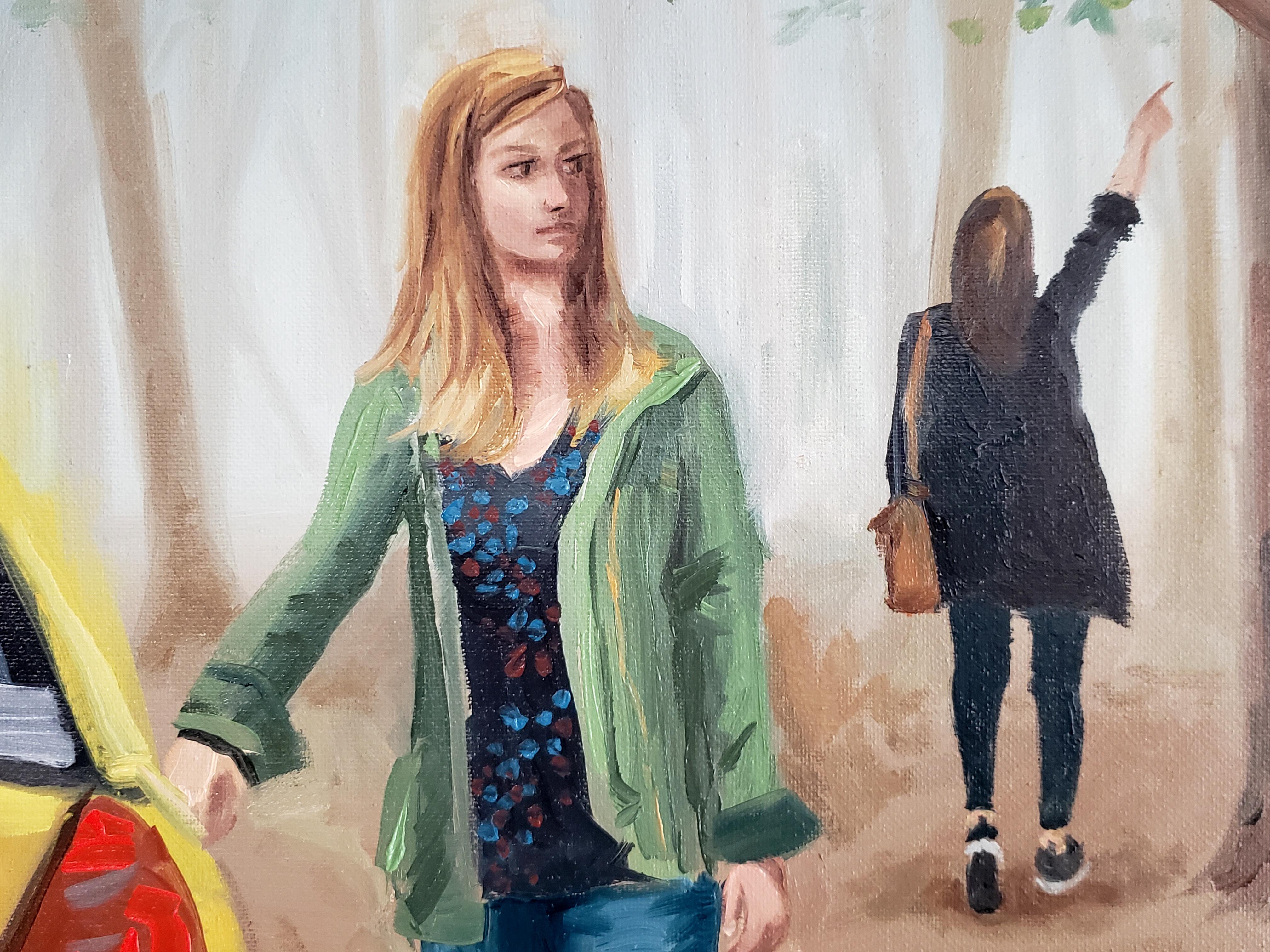 <p>Commenti dell'artista<br />In una foresta tranquilla, una donna prende un taxi mentre un'altra ne chiama un altro. Questo dipinto unisce la città e la natura in modo surreale.</p><br /><p>Informazioni sull'artista<br />Michael Wedge lavora con