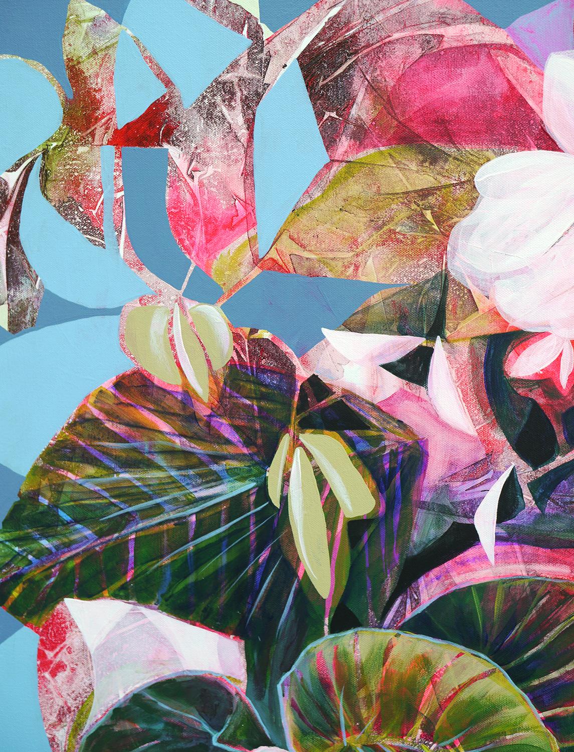 <p>Artist Comments<br>Contemporary still life inspired by a begonia plant. The rich colors and intricate patterns swarm together, inviting the viewer to follow the trail. Layers of transparent color and opaque shapes sit on the surface suggesting an