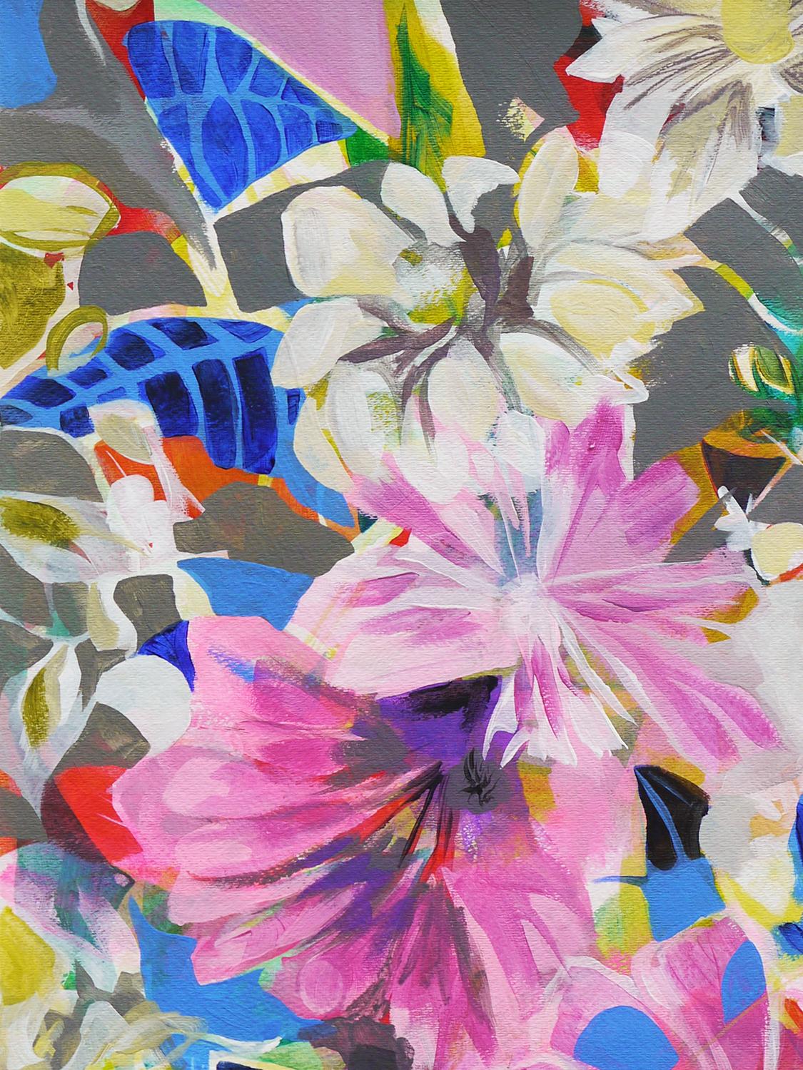 <p>Artist Comments<br>An energetic still life blooming with lush colors and intricate patterns. The clusters of purple, olive green, and warm grays liven the surface of the painting. 