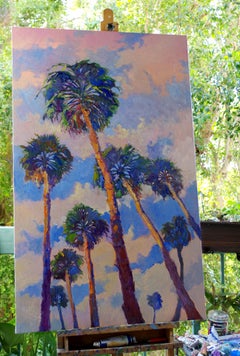 Palmen am Strand und weicher Abendhimmel, Ölgemälde