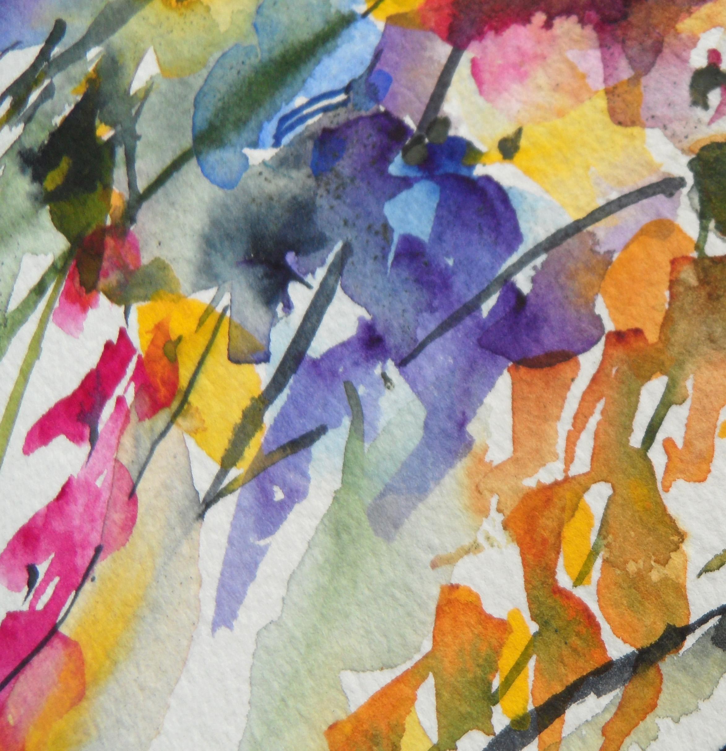 Autumn Blooms II, Original Painting - Beige Still-Life by Karin Johannesson