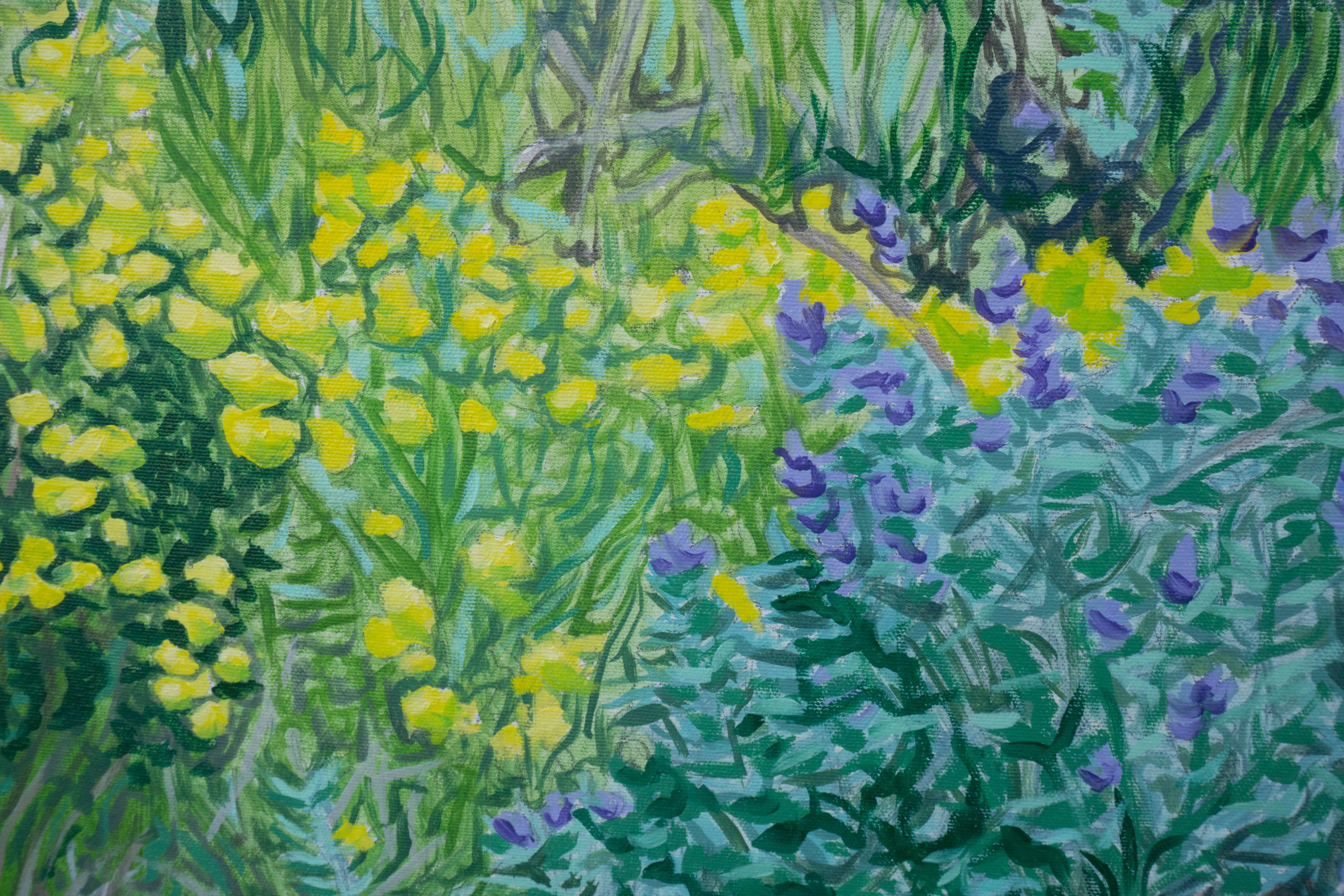The Morning Comes to the Meadow, peinture à l'huile - Gris Landscape Painting par Crystal DiPietro