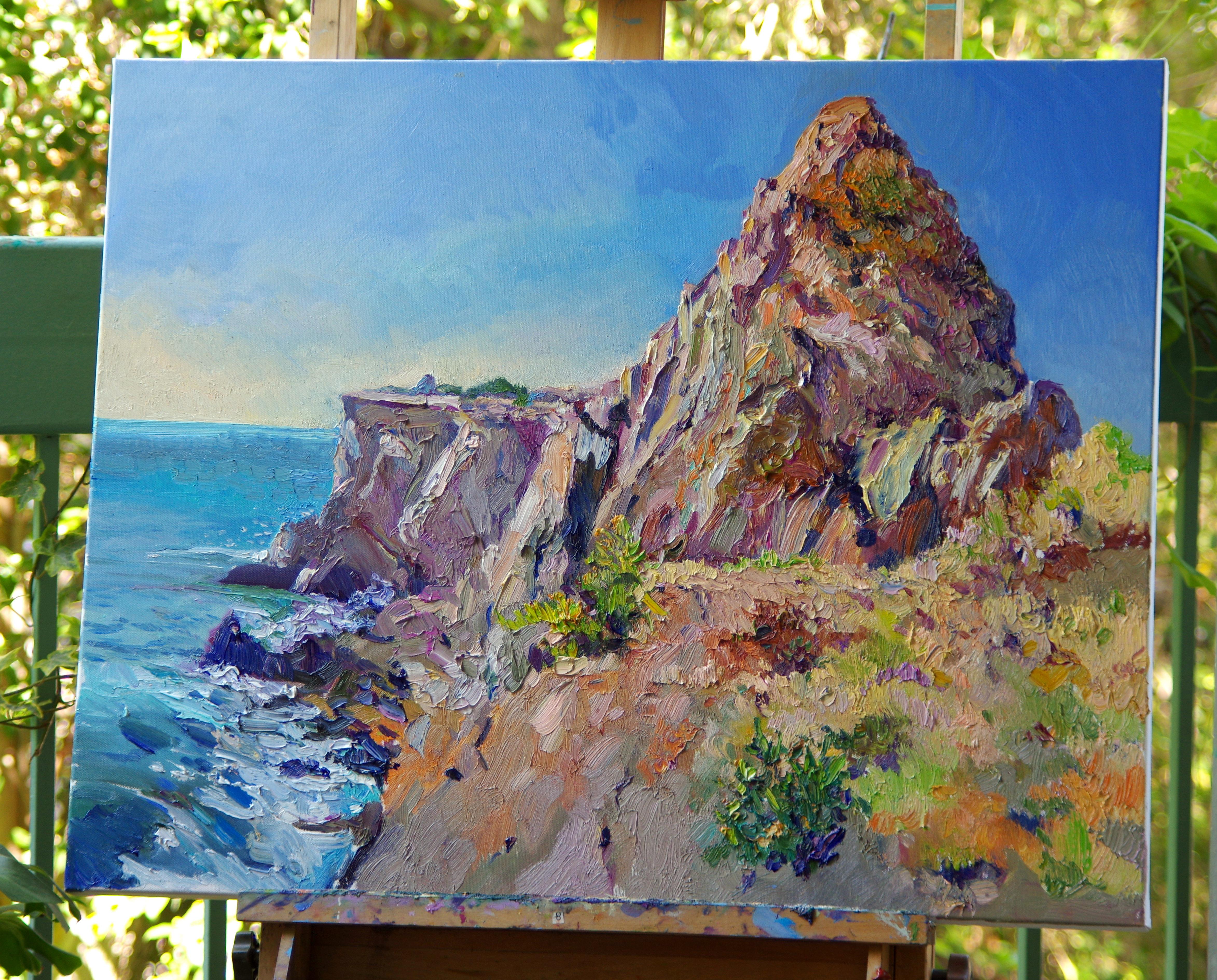 Malibu Rock, Southwestern Landscape, Noon, Oil Painting - Abstract Impressionist Art by Suren Nersisyan