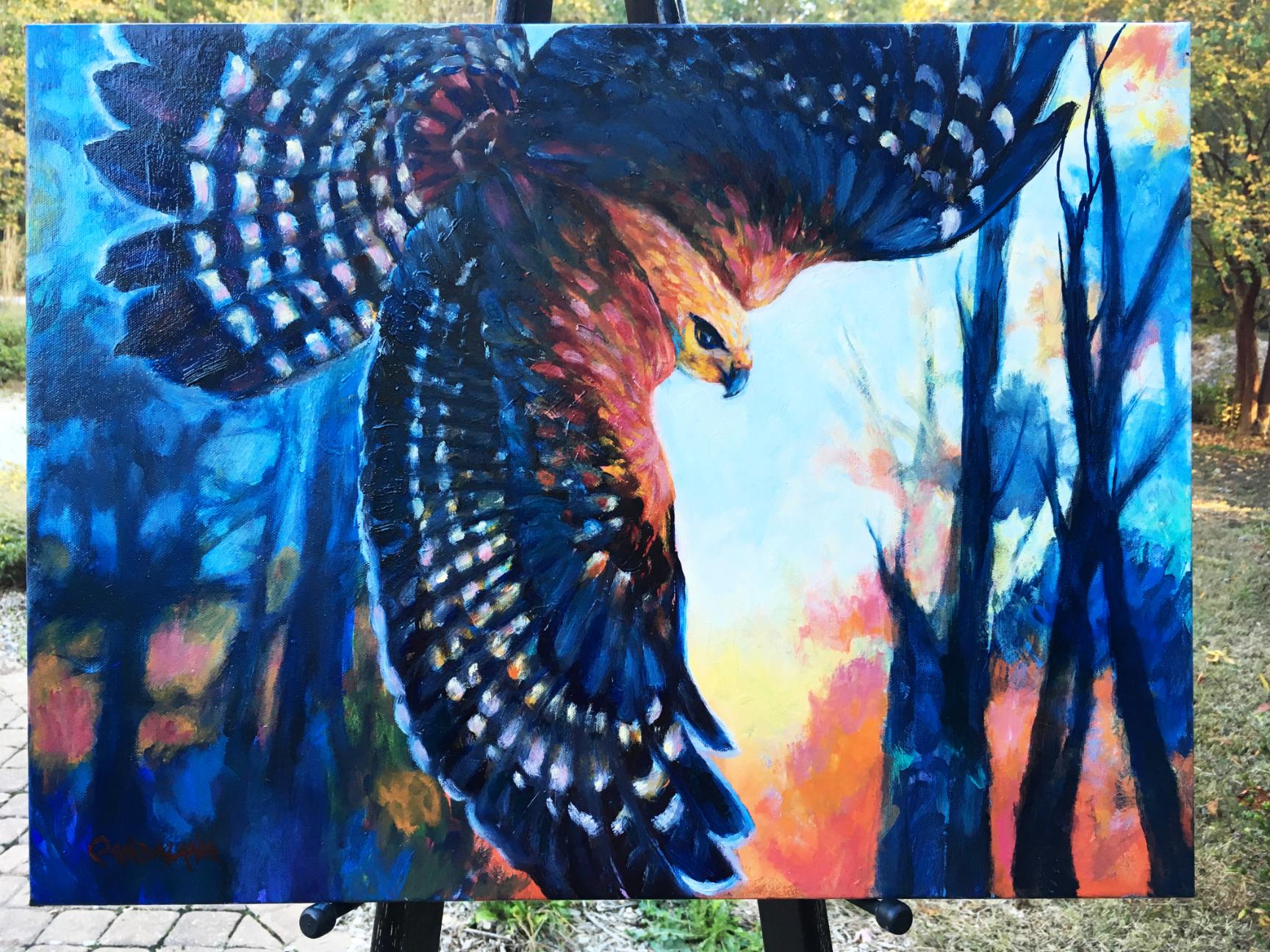 Sky Hawk, Oil Painting - Purple Animal Painting by Pandalana Williams