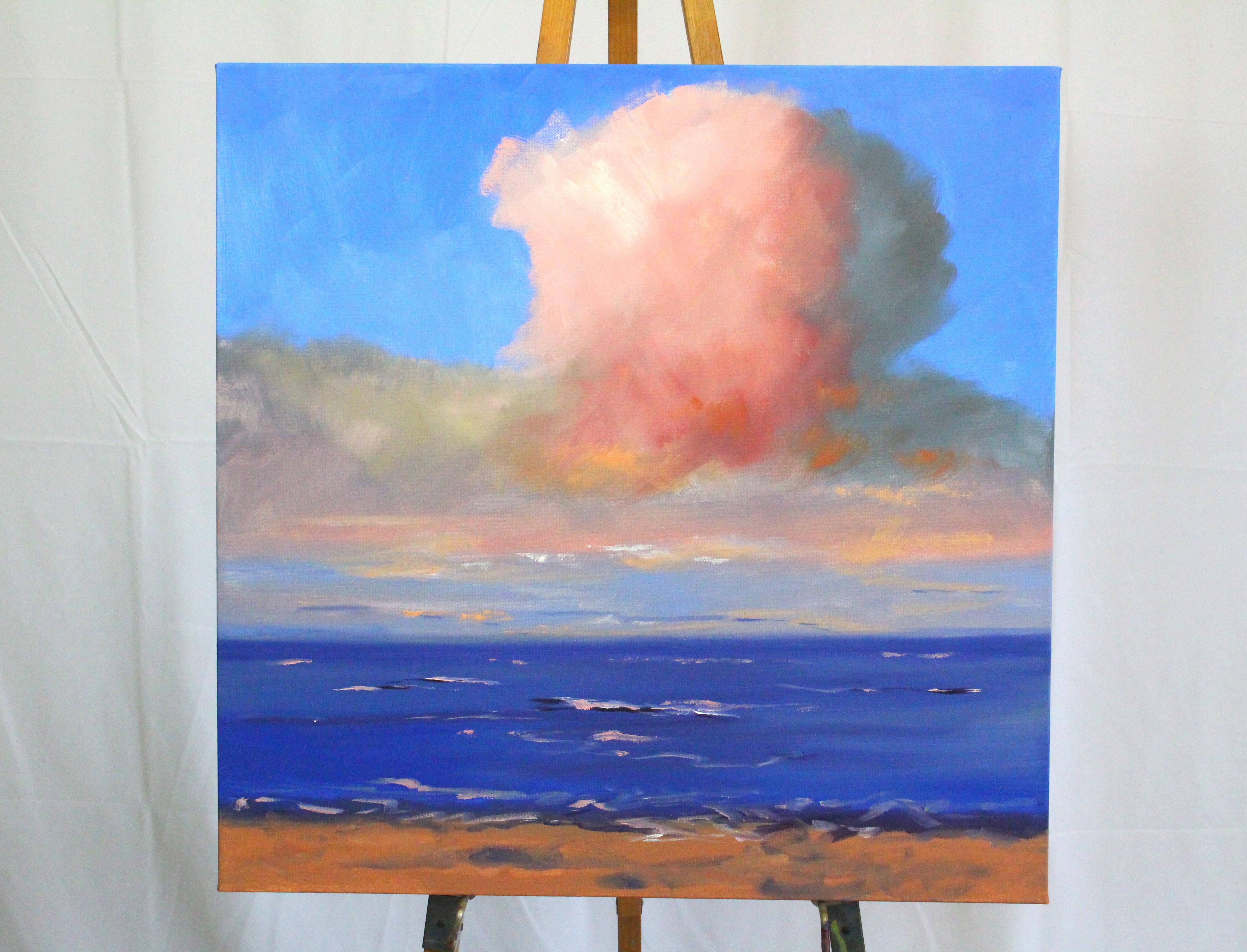 Pink Cloud, Oil Painting - Gray Landscape Painting by Nancy Merkle