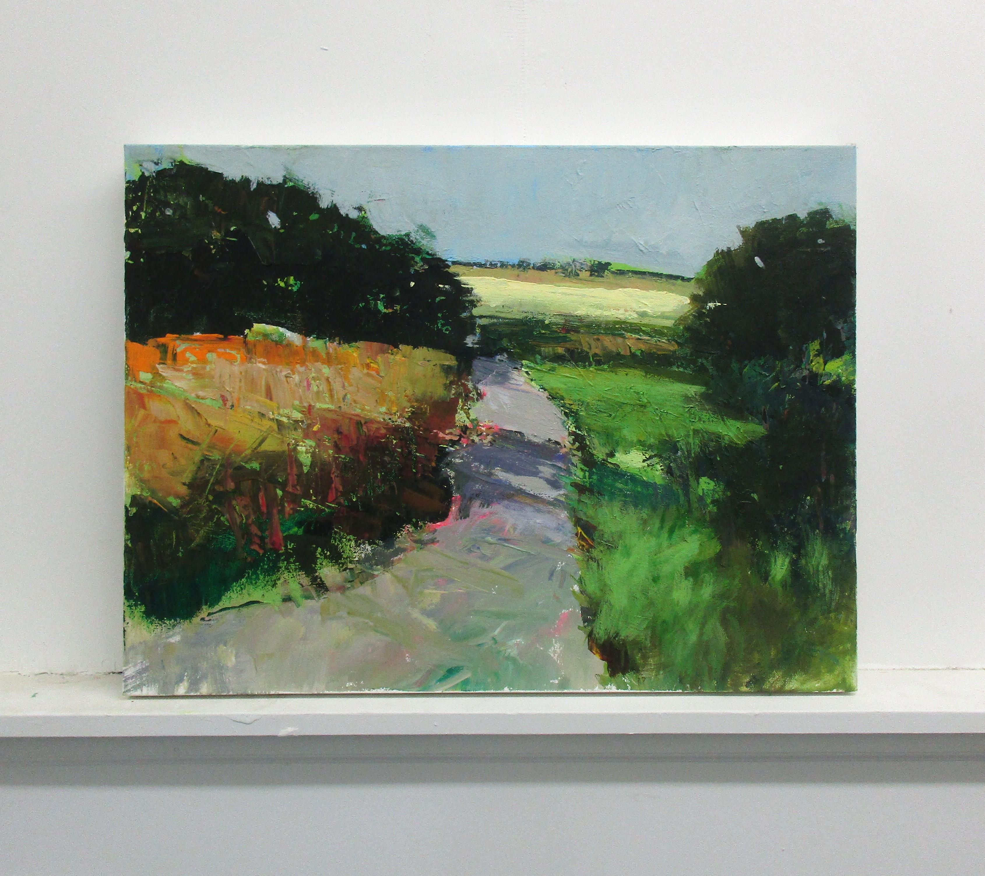 Weg zum gelben Feld, Originalgemälde (Abstrakter Impressionismus), Painting, von Janet Dyer
