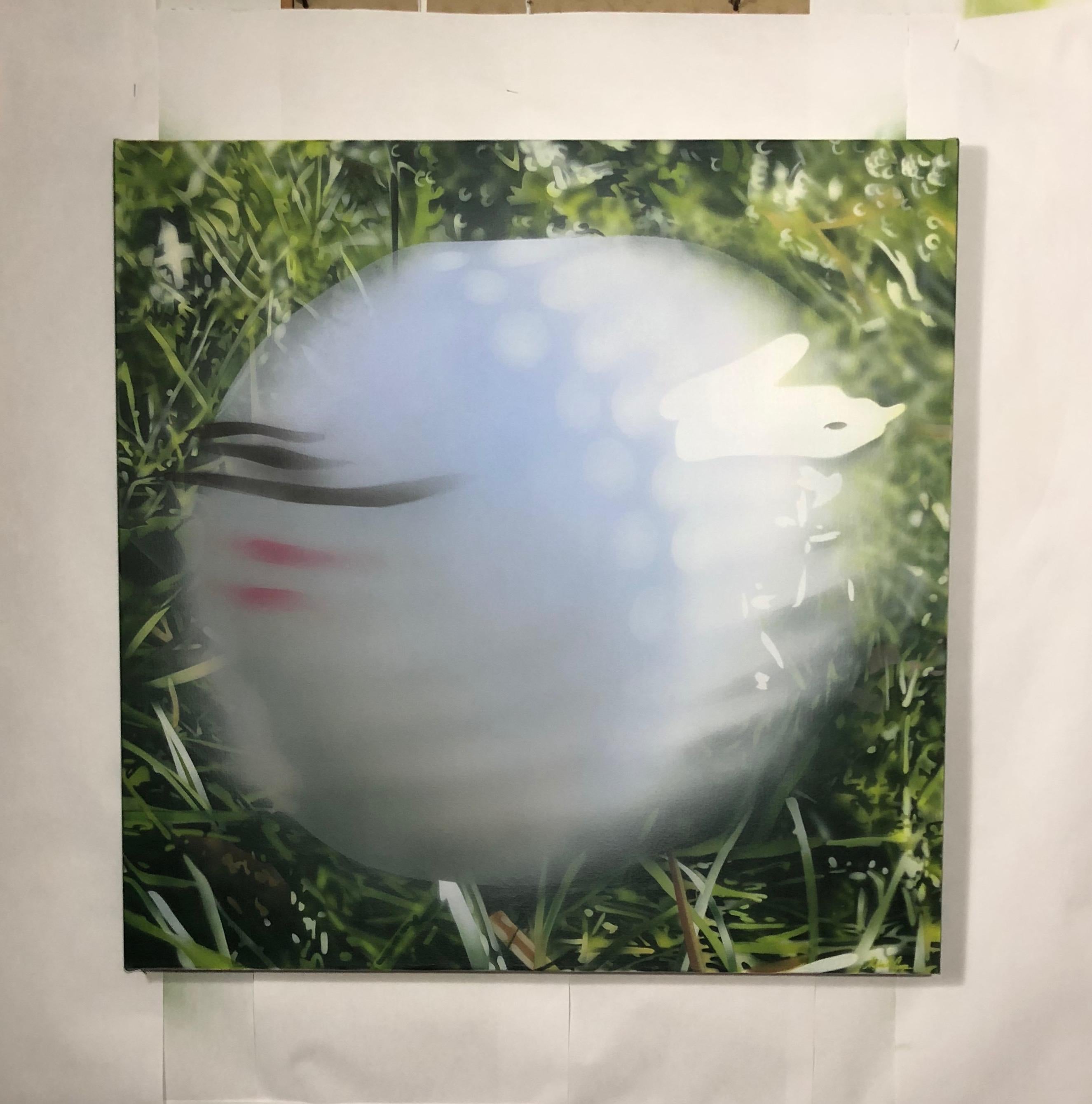 <p>Kommentare des Künstlers<br />Ein rasender Golfball, eingefroren in der Zeit, kurz nachdem er von einem Eisen getroffen wurde. Starkes Morgenlicht tanzt auf dem Ball und dem umgebenden Gras. Teil einer Serie von fotorealistischen Gemälden mit dem