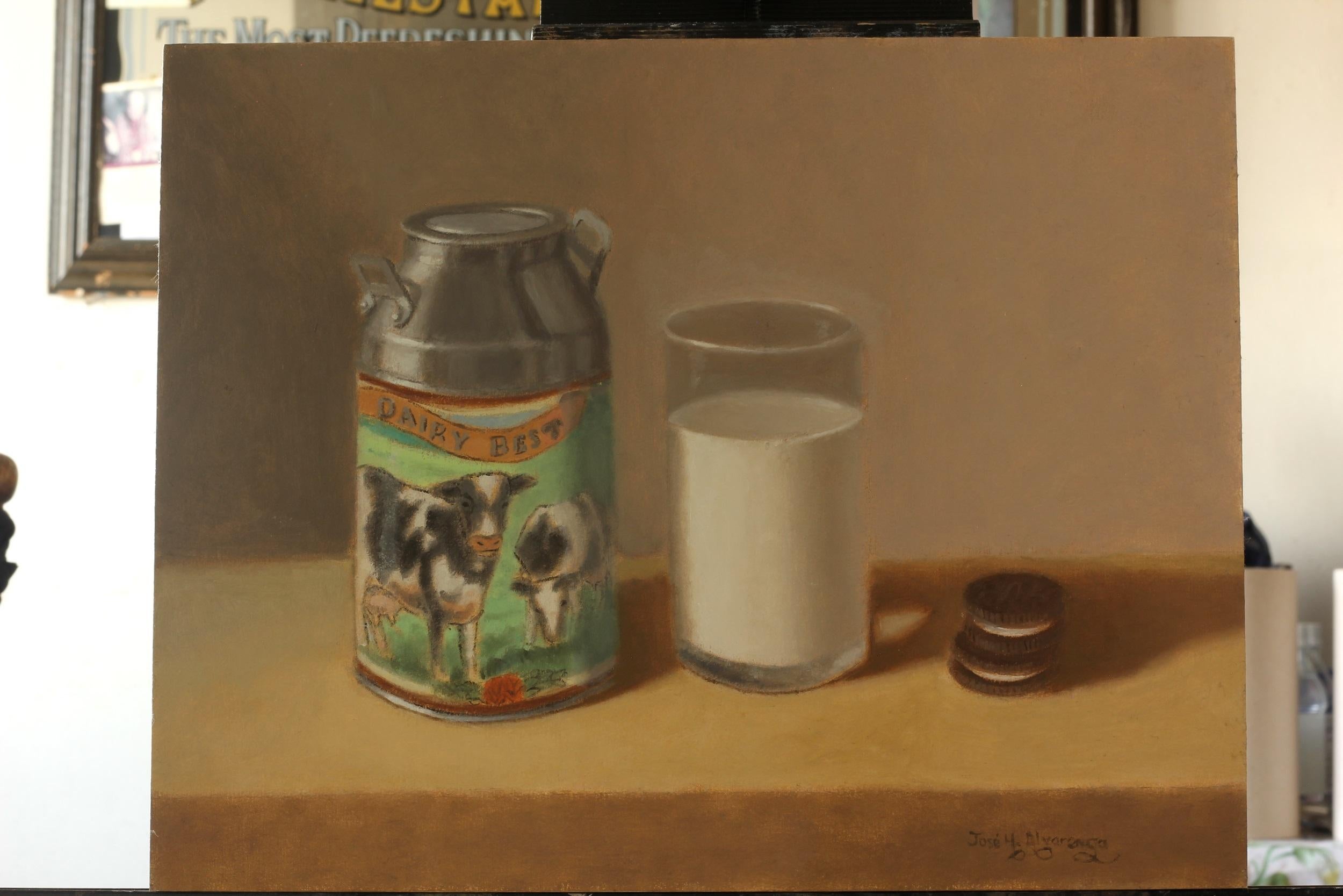 Got Milk? II, Oil Painting - Brown Still-Life Painting by Jose H. Alvarenga