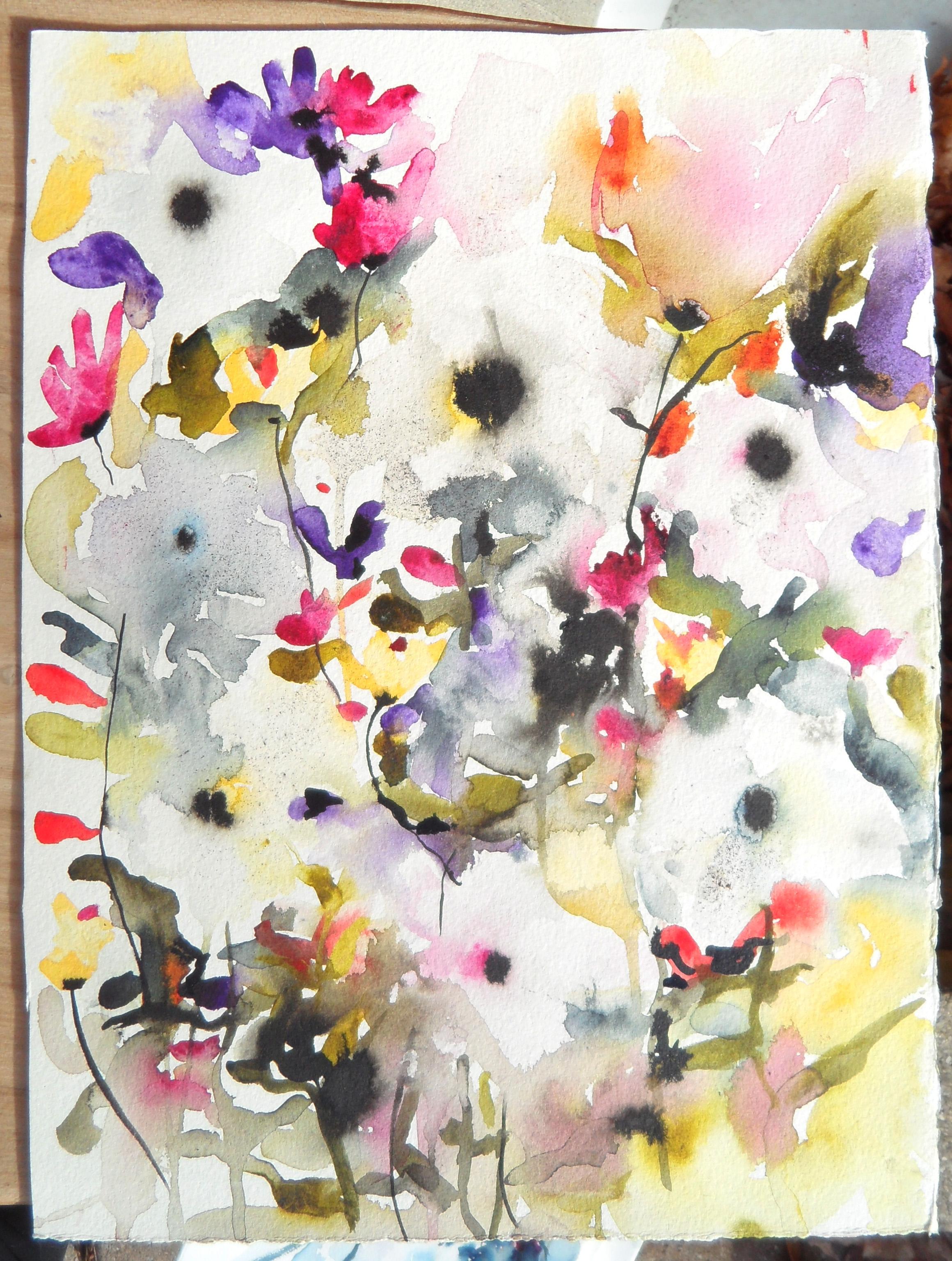 Peinture abstraite « Dark Blooms VII » - Abstrait Art par Karin Johannesson
