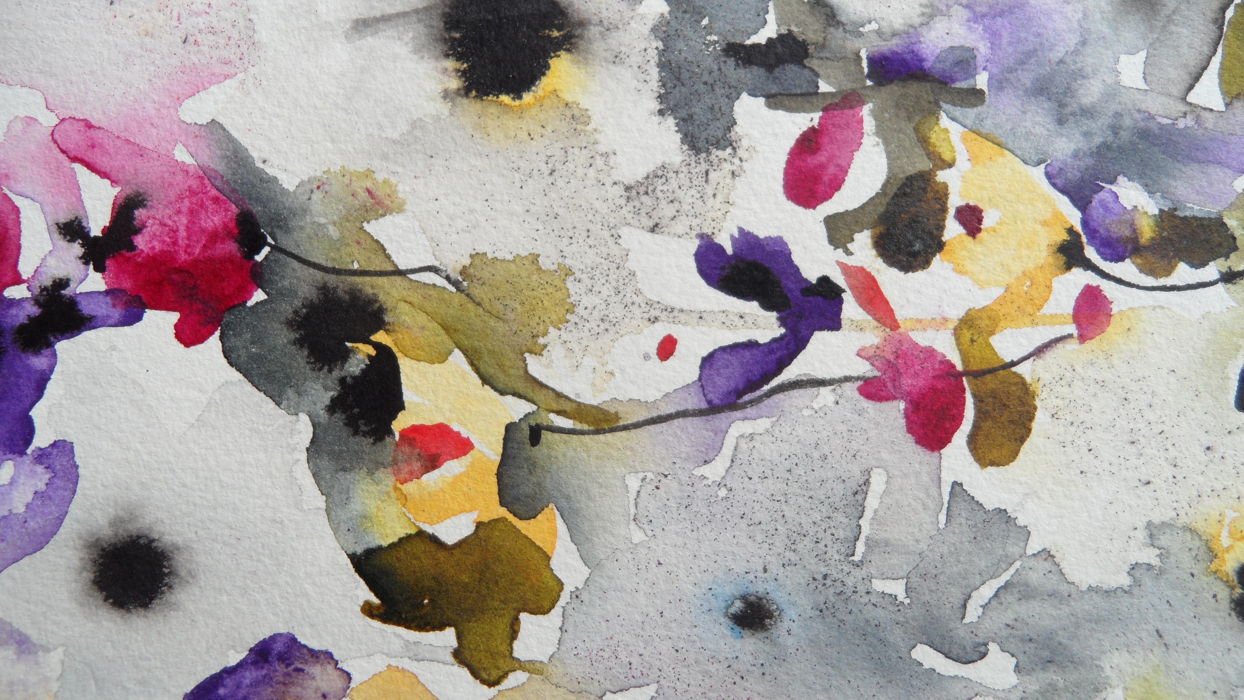 Peinture abstraite « Dark Blooms VII » - Beige Abstract Drawing par Karin Johannesson
