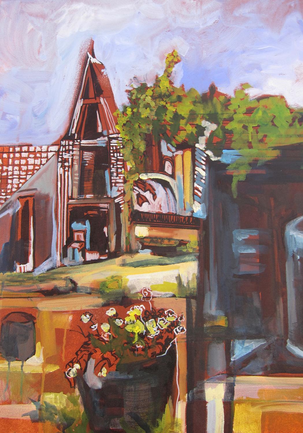 French Countryside Part V, Original Painting - Brown Interior Painting by Colette Wirz Nauke