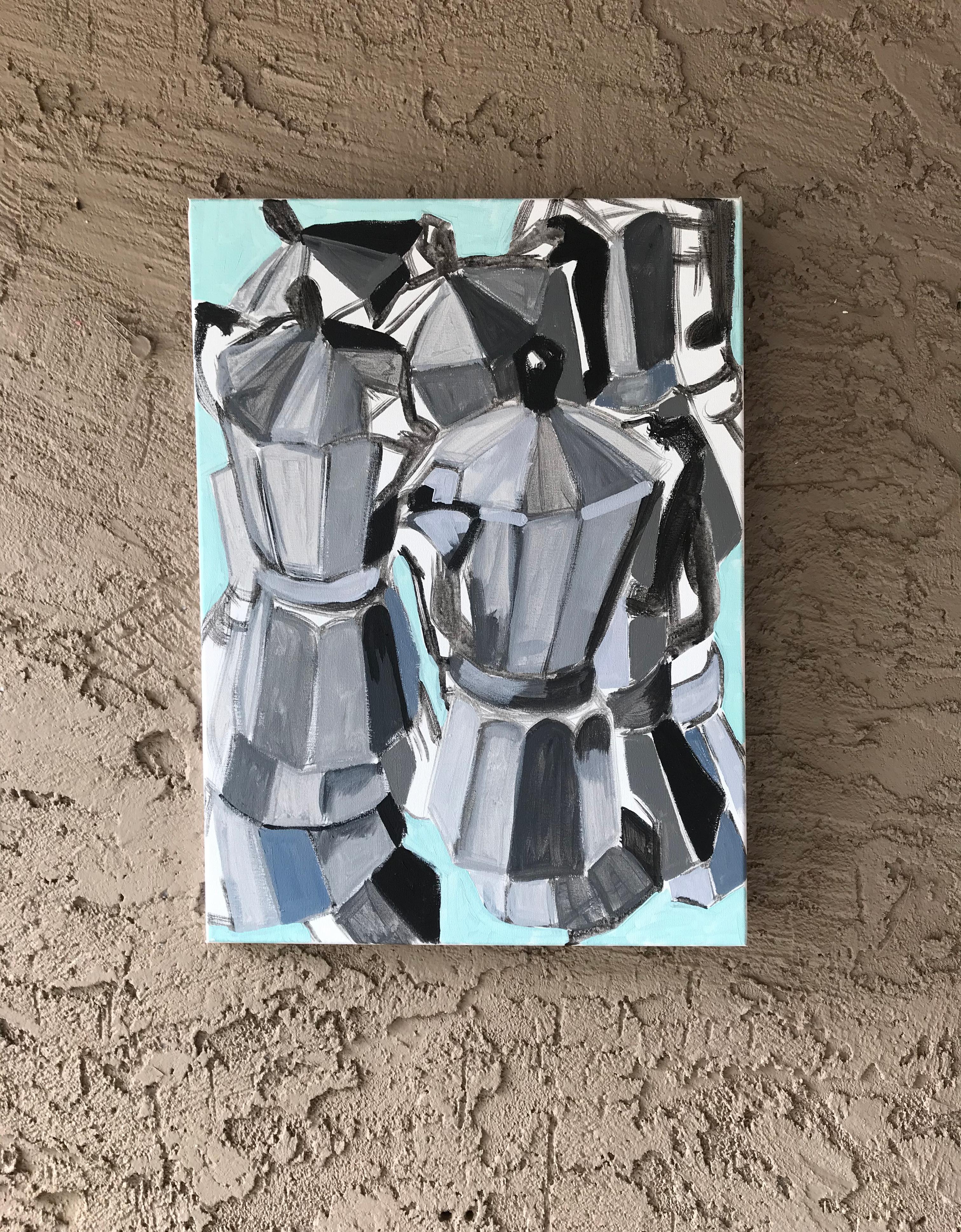 Café azul más claro, Pintura original - Painting Contemporáneo de Rachel Srinivasan