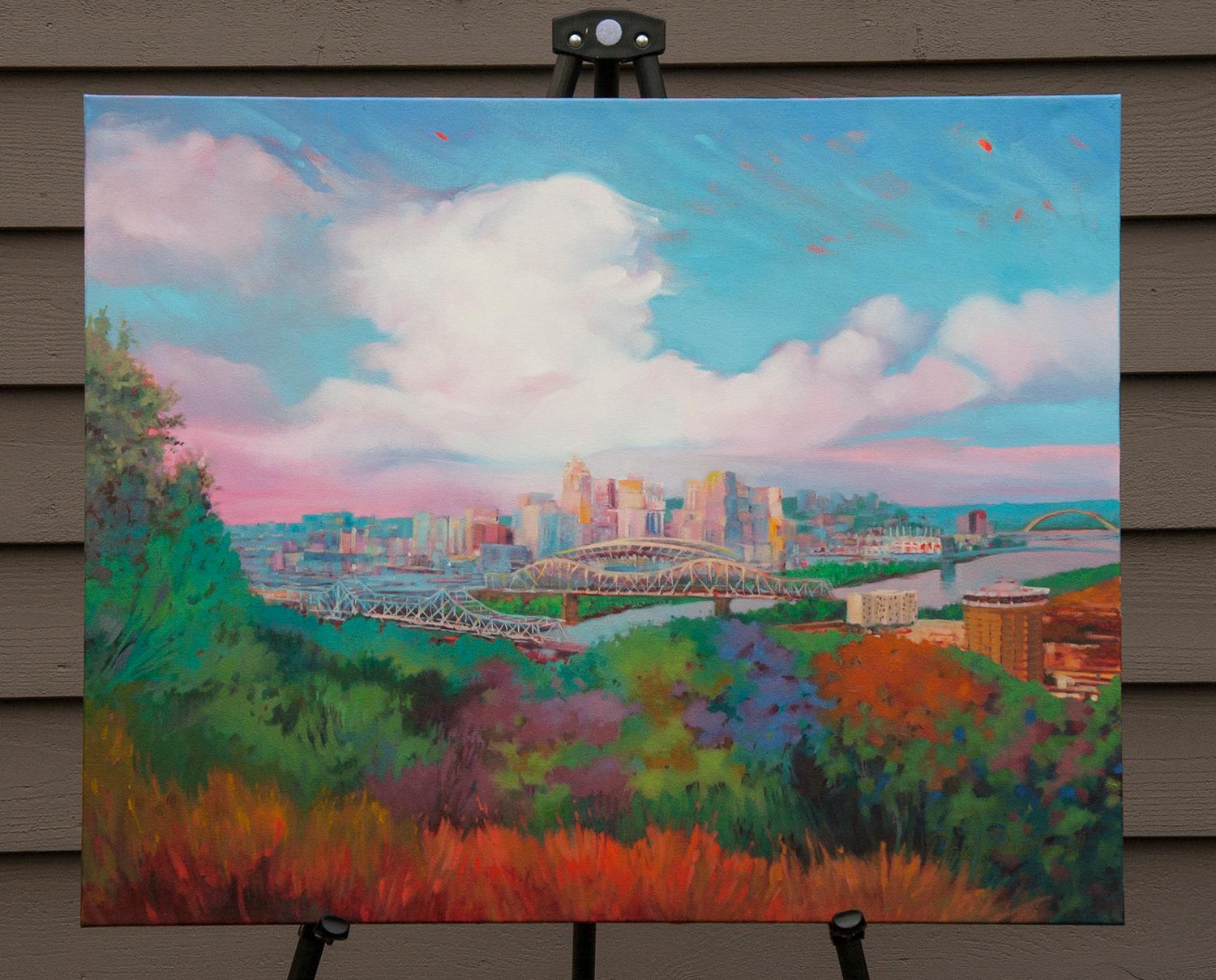 Queen City Evening, Oil Painting - Abstract Impressionist Art by David Forsthoefel