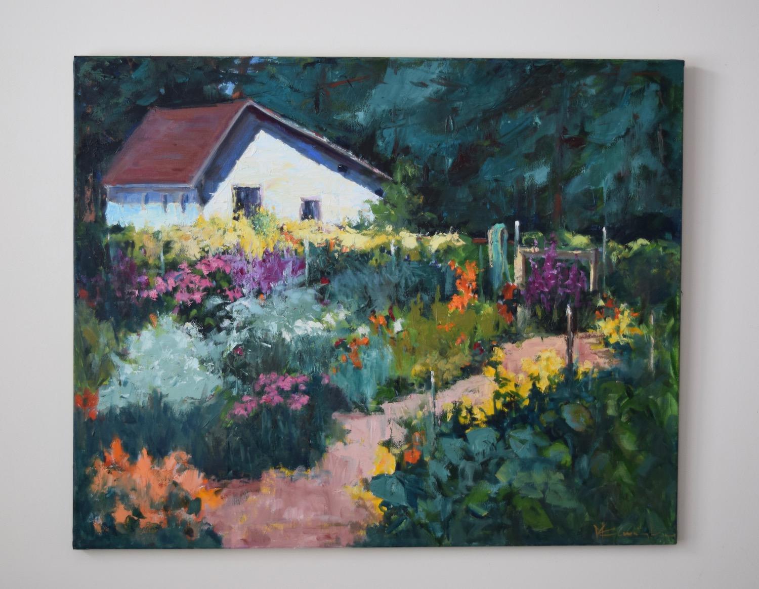 The Sisters' Garden, Oil Painting - Abstract Impressionist Art by Mickey Cunningham