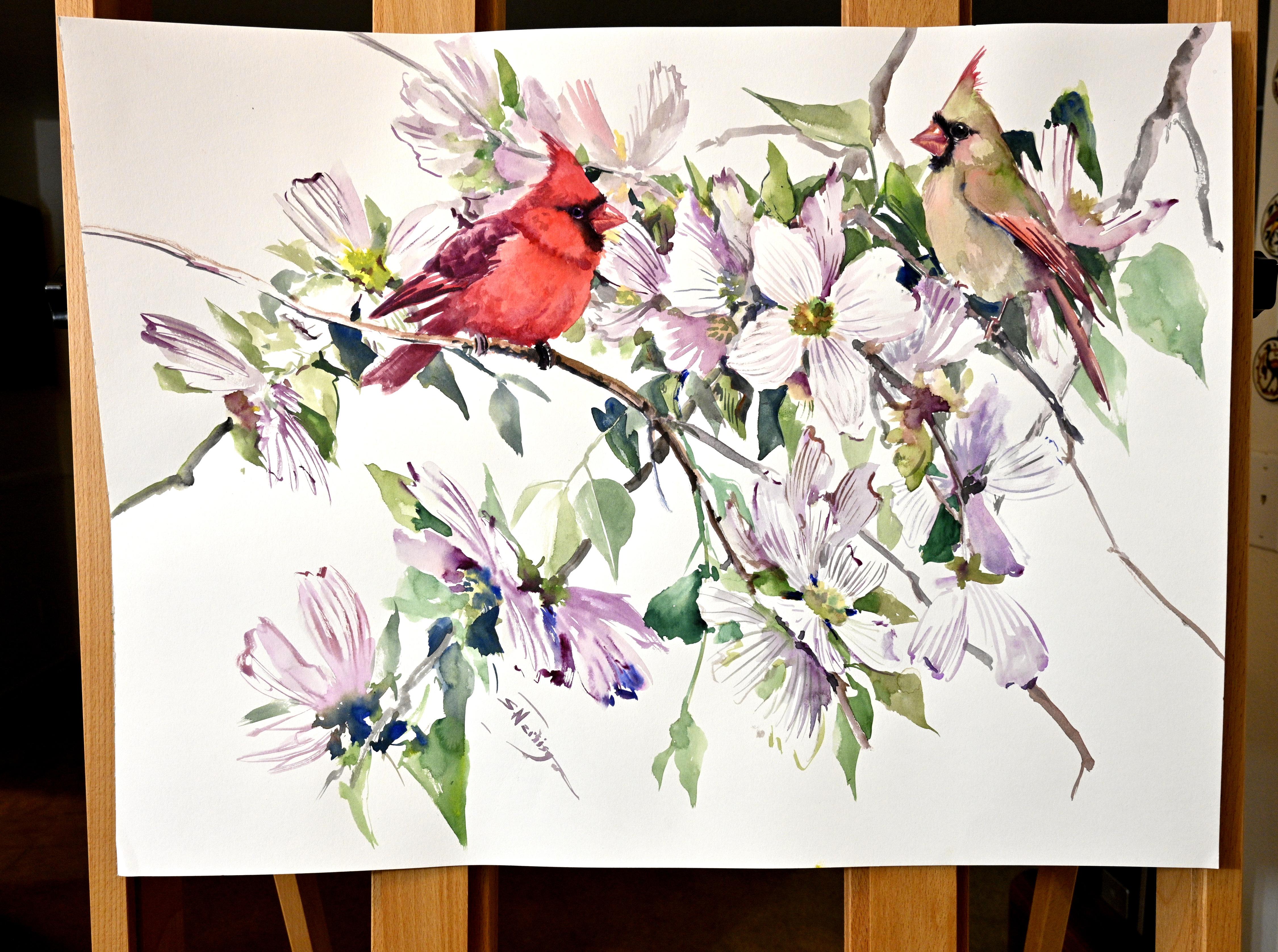 paintings of cardinals birds